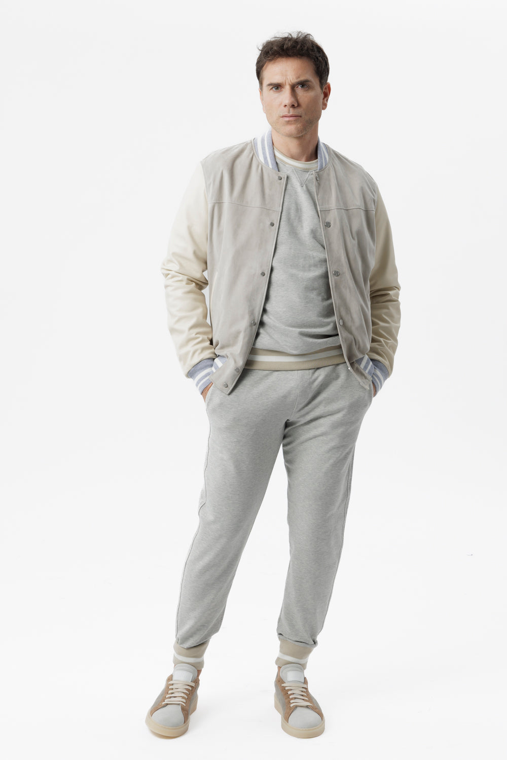 Grey suede and nappa leather bomber jacket