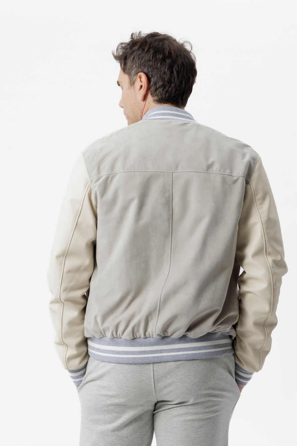 Grey suede and nappa leather bomber jacket