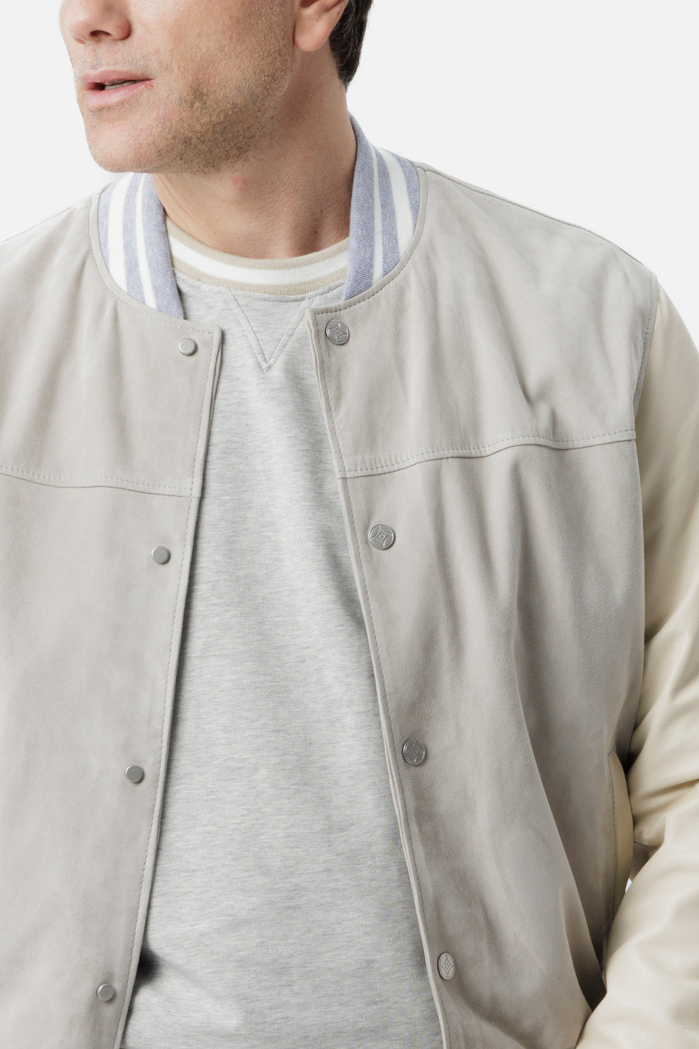 Grey suede and nappa leather bomber jacket