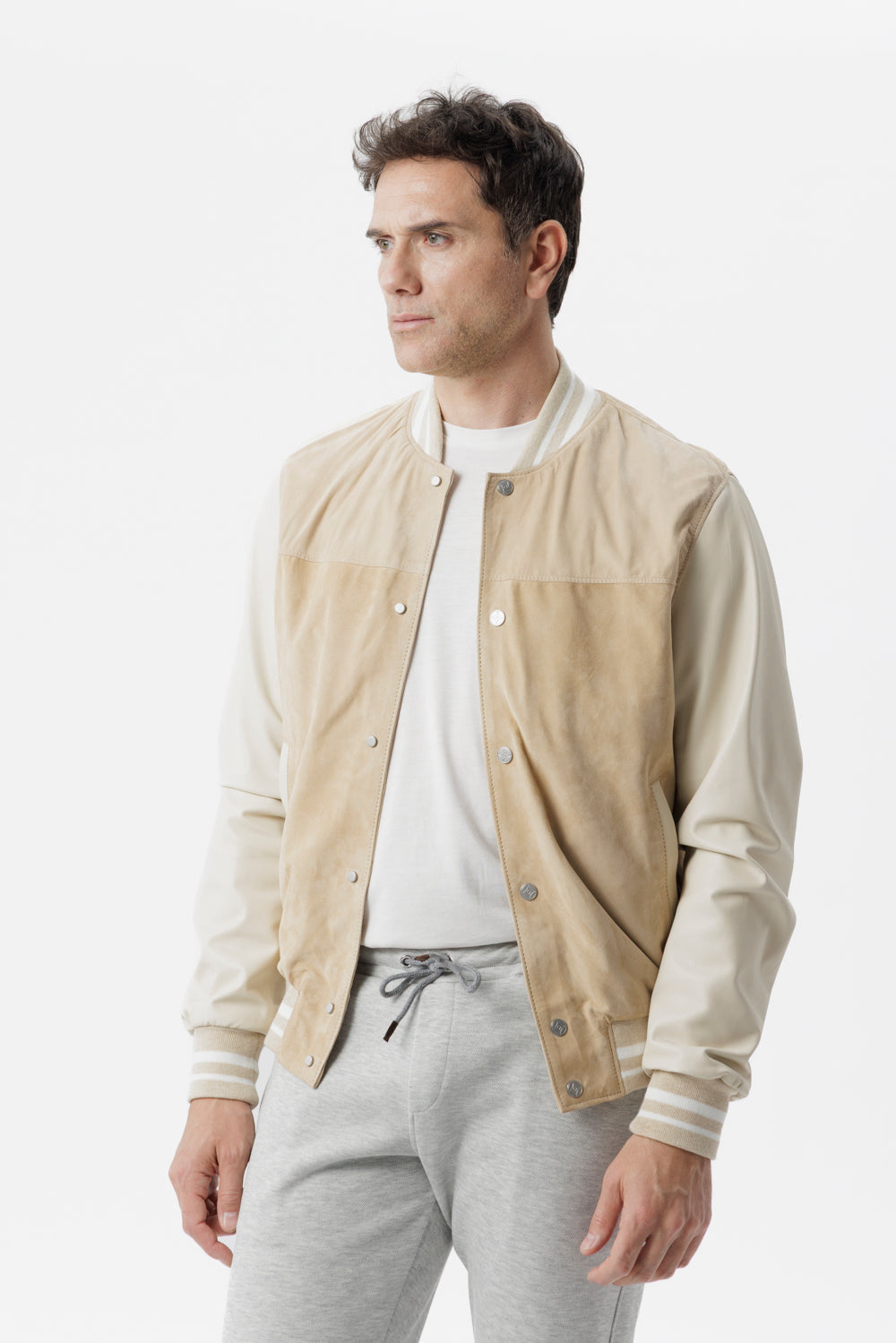 Honey suede and nappa bomber jacket