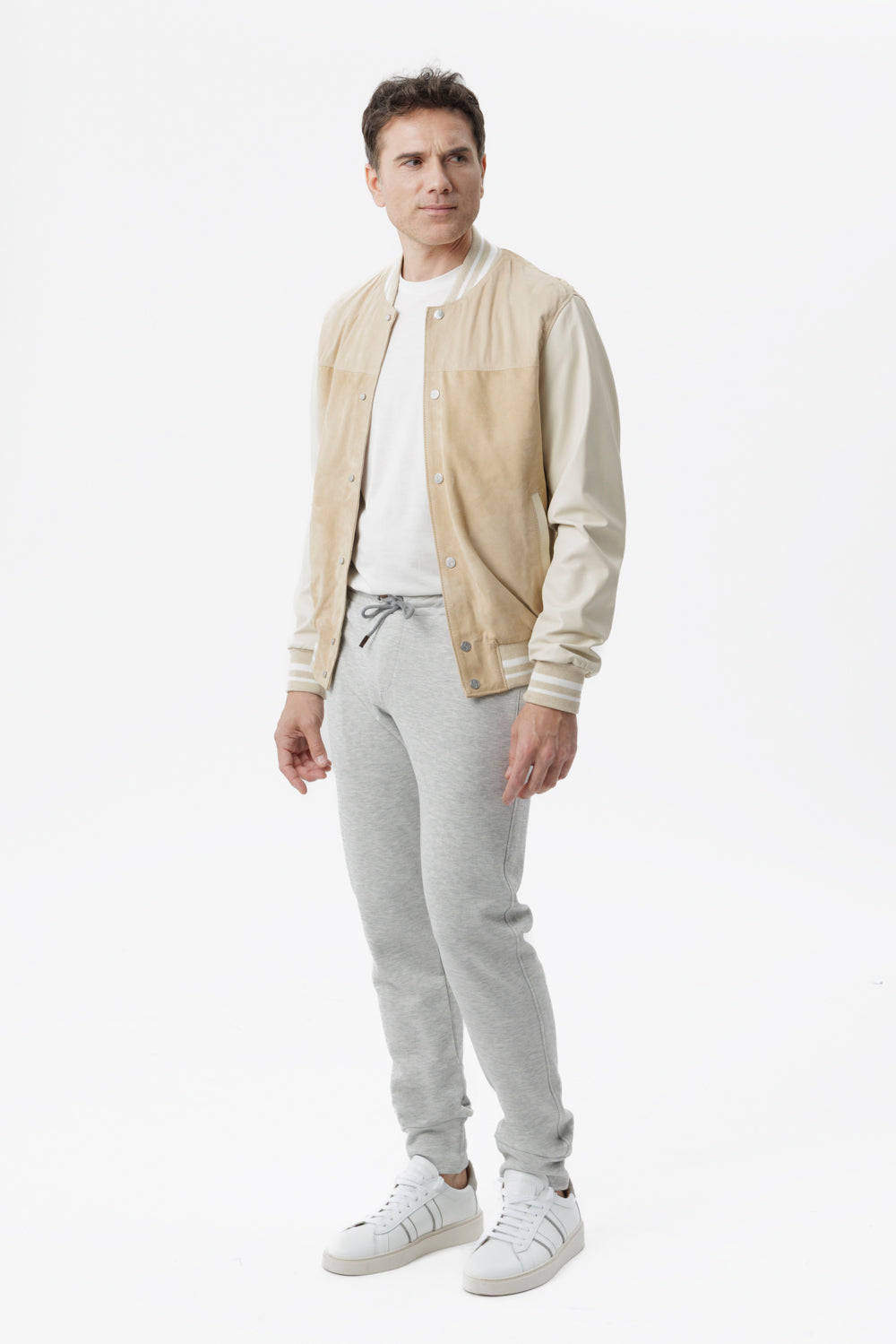 Honey suede and nappa bomber jacket