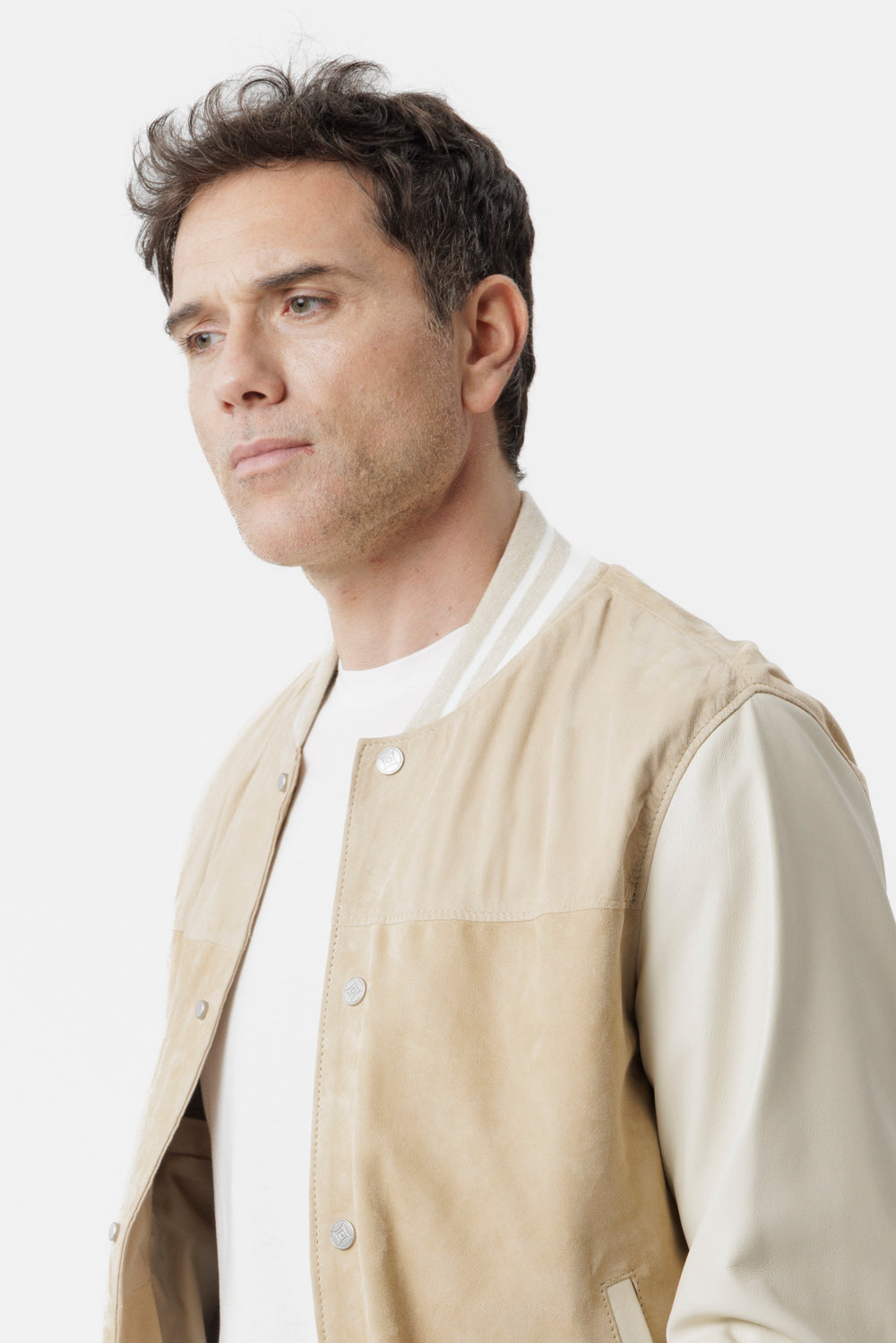 Honey suede and nappa bomber jacket