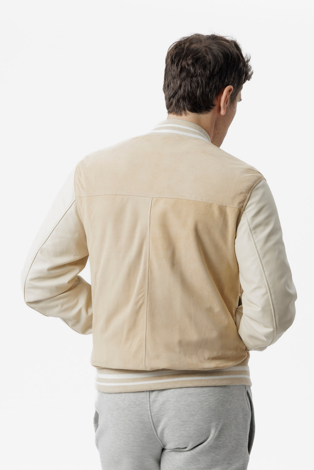 Honey suede and nappa bomber jacket