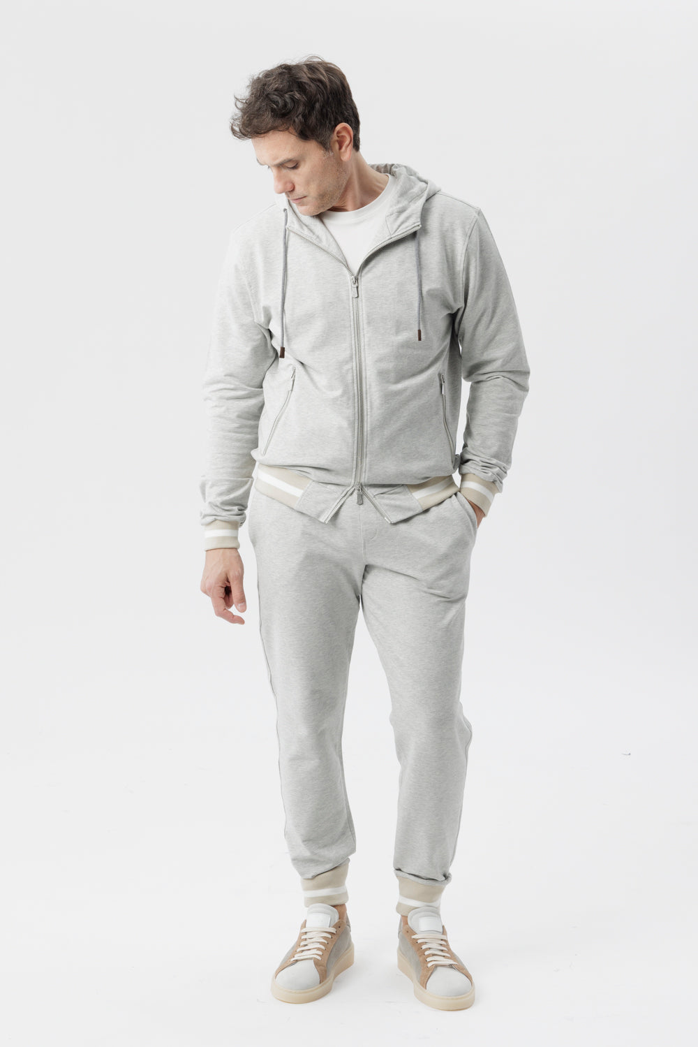 Grey cotton hooded zip sweatshirt