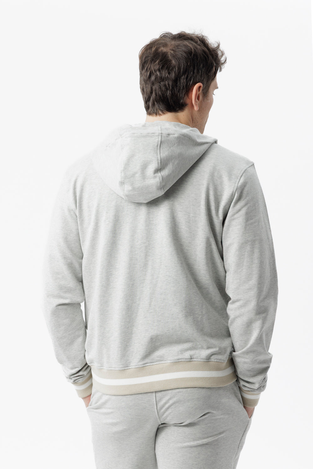 Grey cotton hooded zip sweatshirt