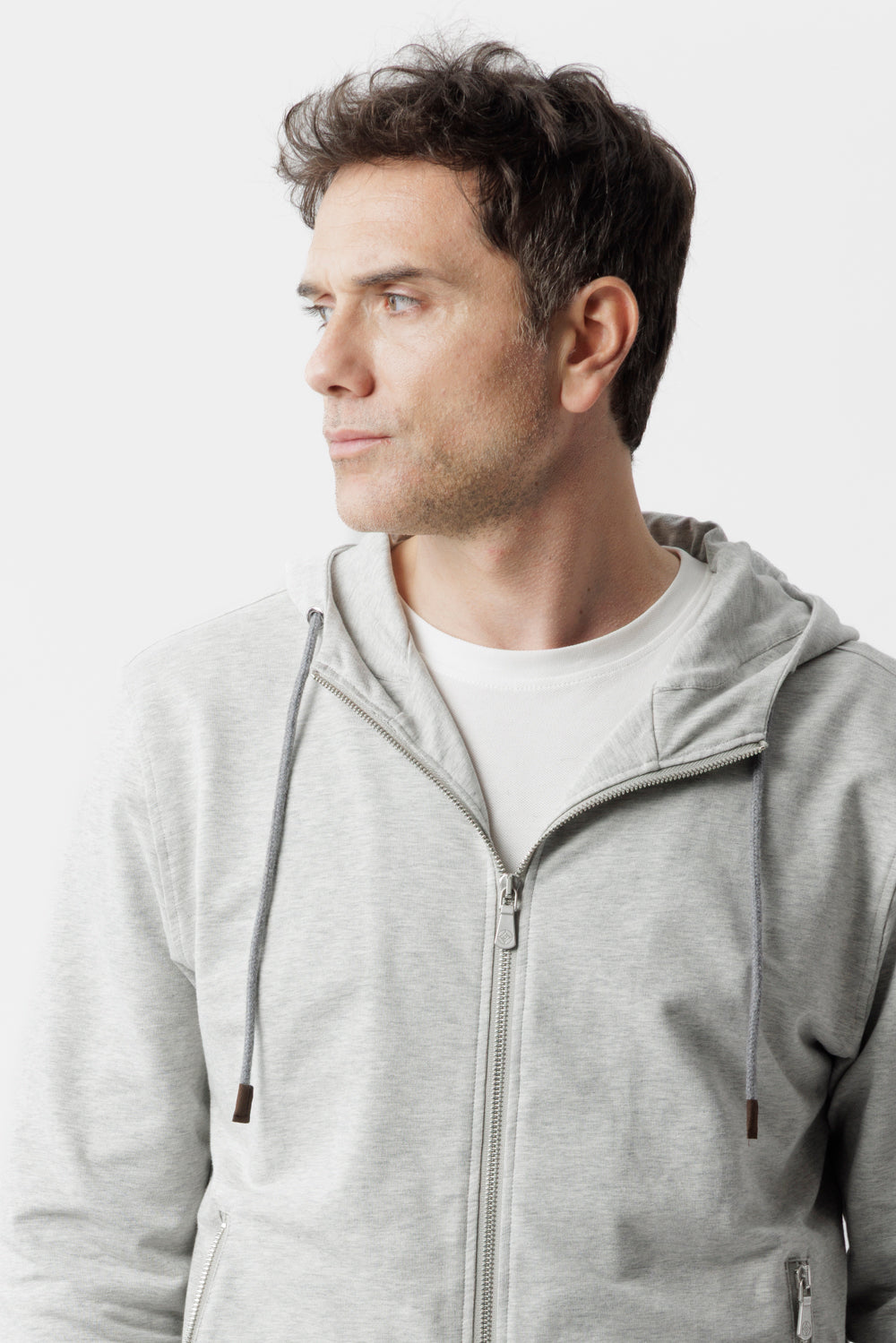 Grey cotton hooded zip sweatshirt