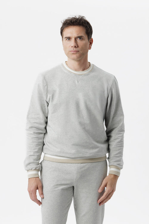 Felpa girocollo in cotone grigio con dettagli bicolore