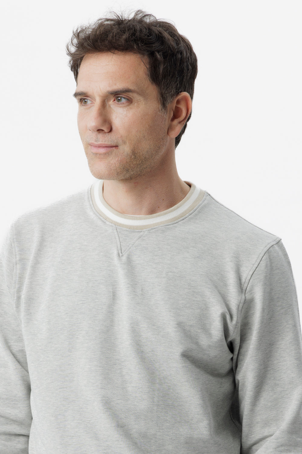Grey cotton crew neck sweatshirt with two-tone details