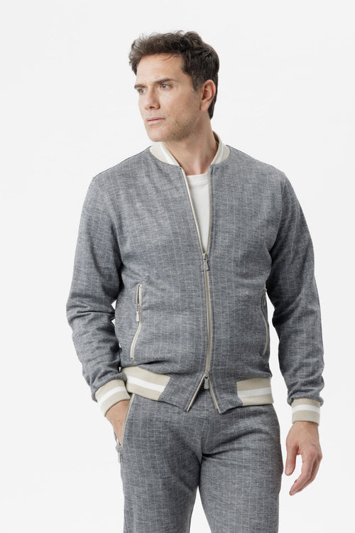 Felpa con zip in tessuto gessato grigio