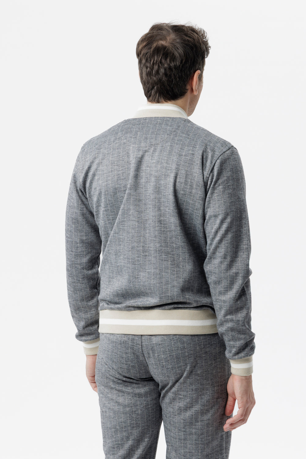 Grey pinstripe zip-up sweatshirt