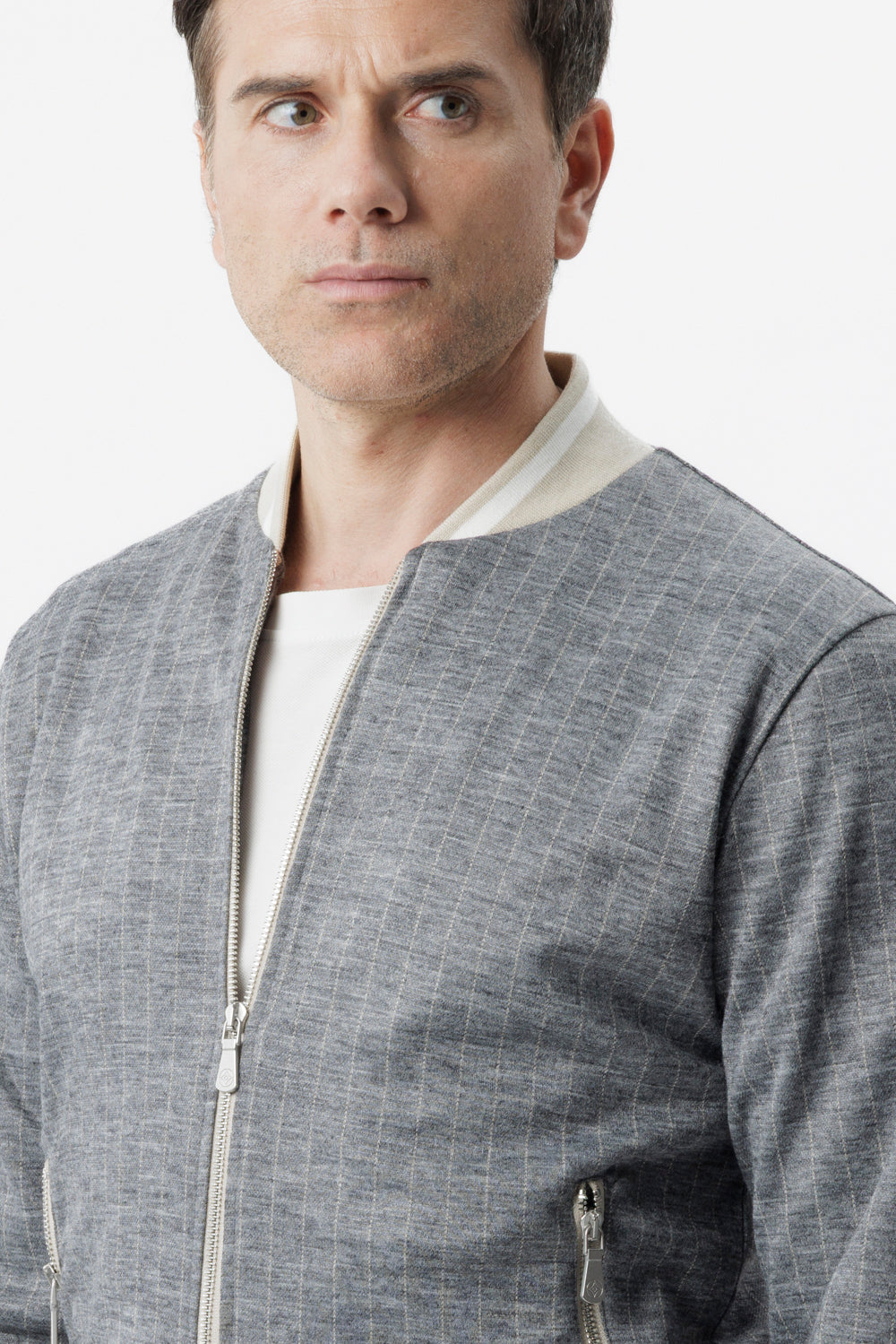 Grey pinstripe zip-up sweatshirt