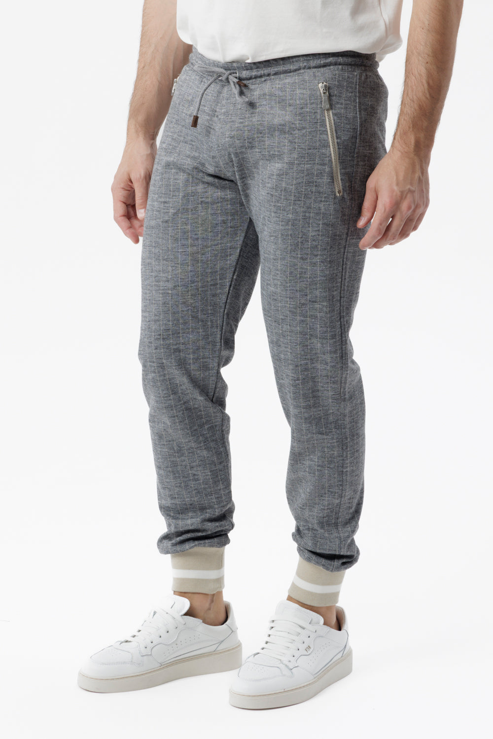 Grey pinstripe jogger pants