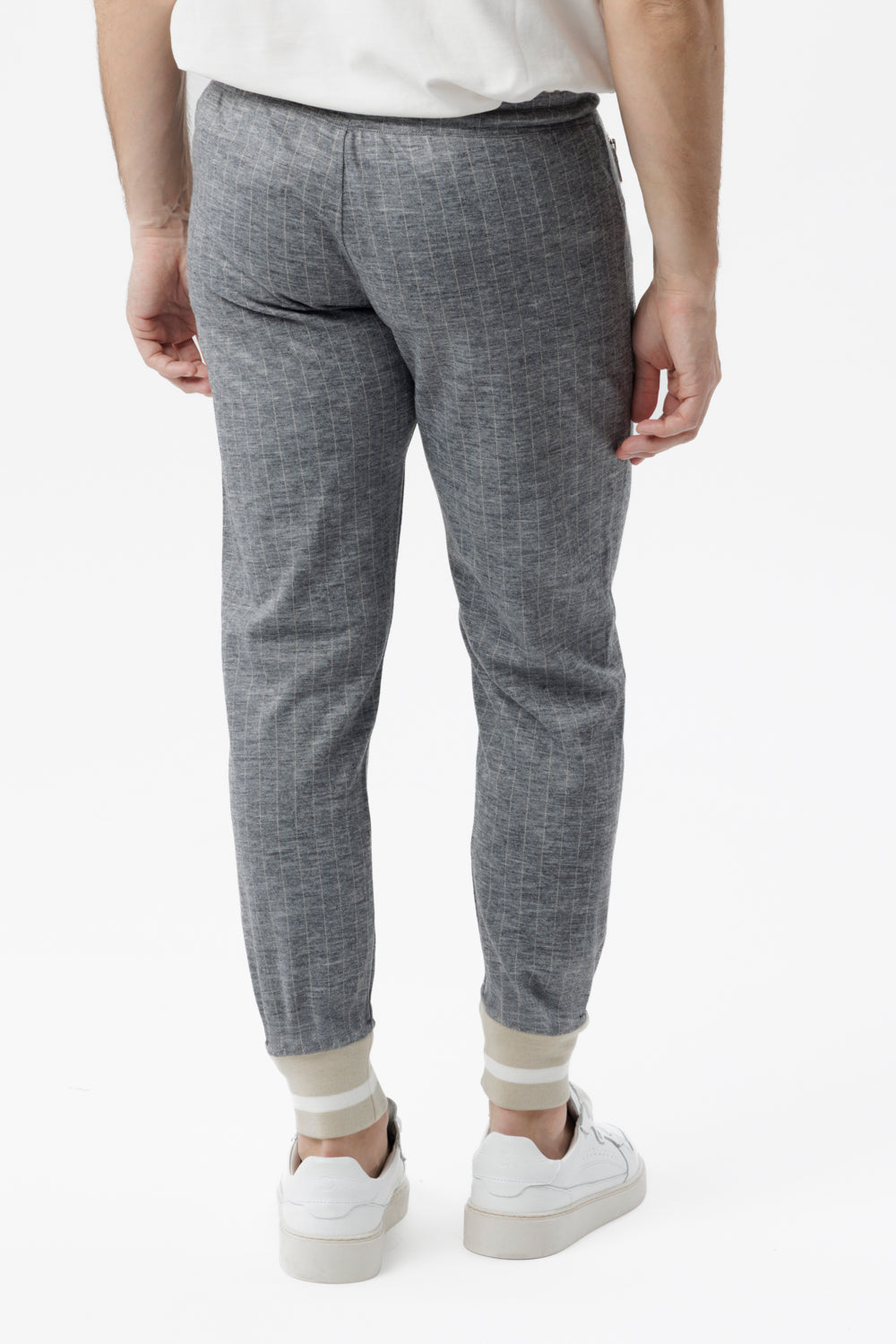Grey pinstripe jogger pants