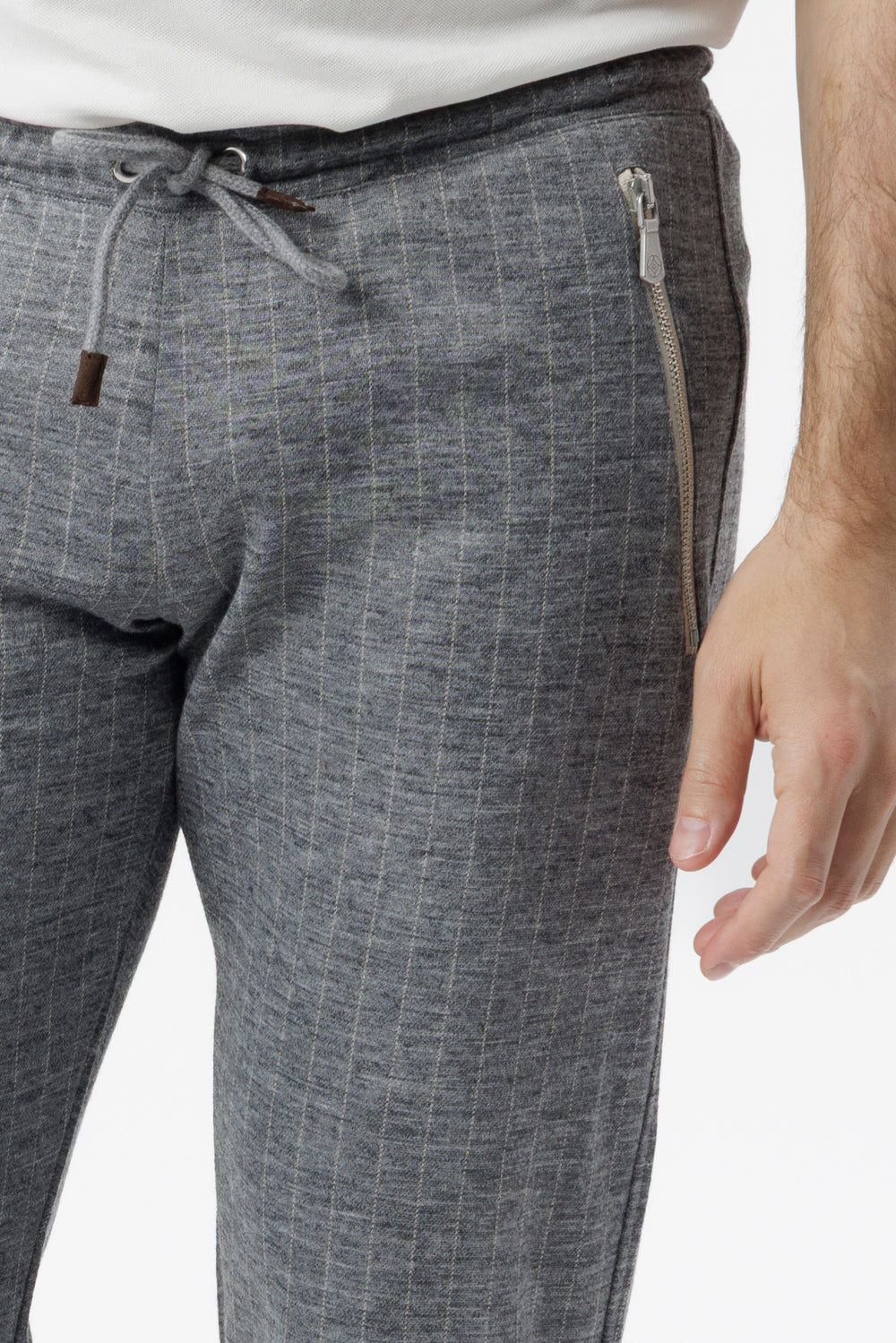 Grey pinstripe jogger pants