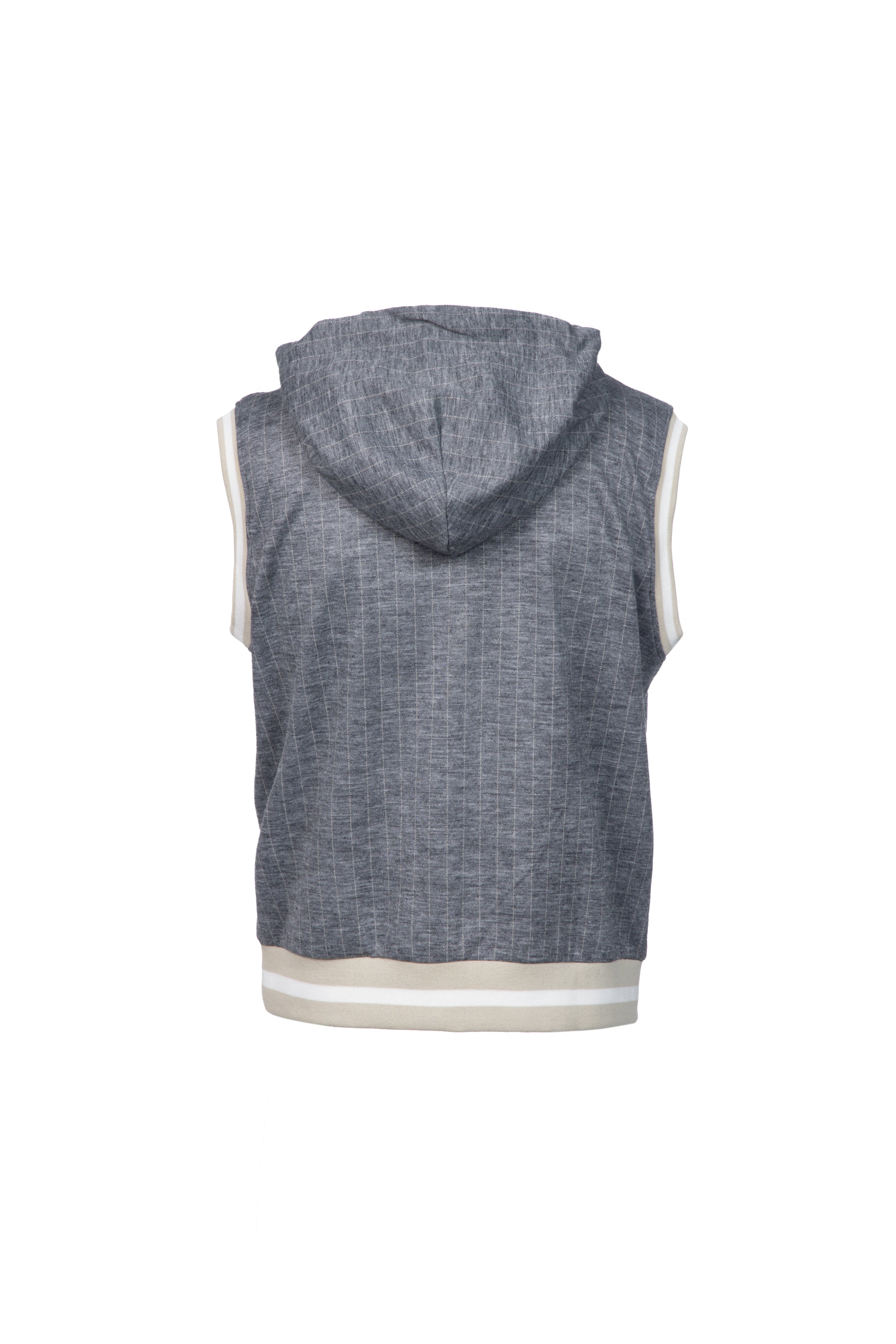 Grey pinstripe virgin wool hooded gilet