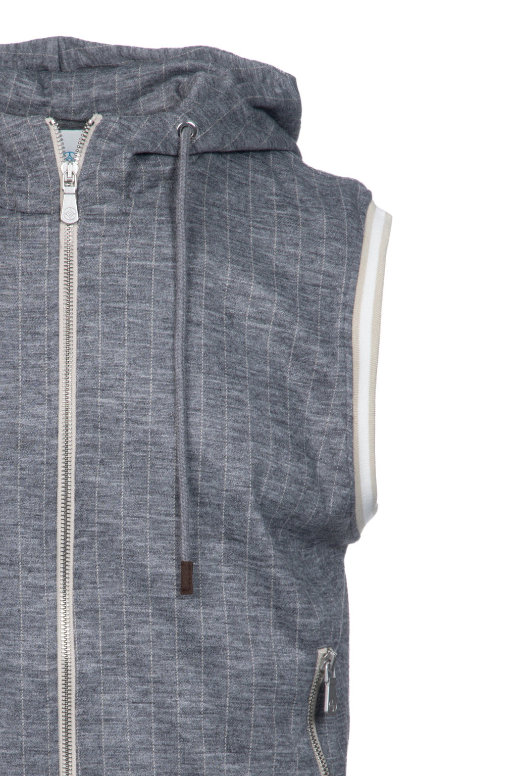 Grey pinstripe virgin wool hooded gilet
