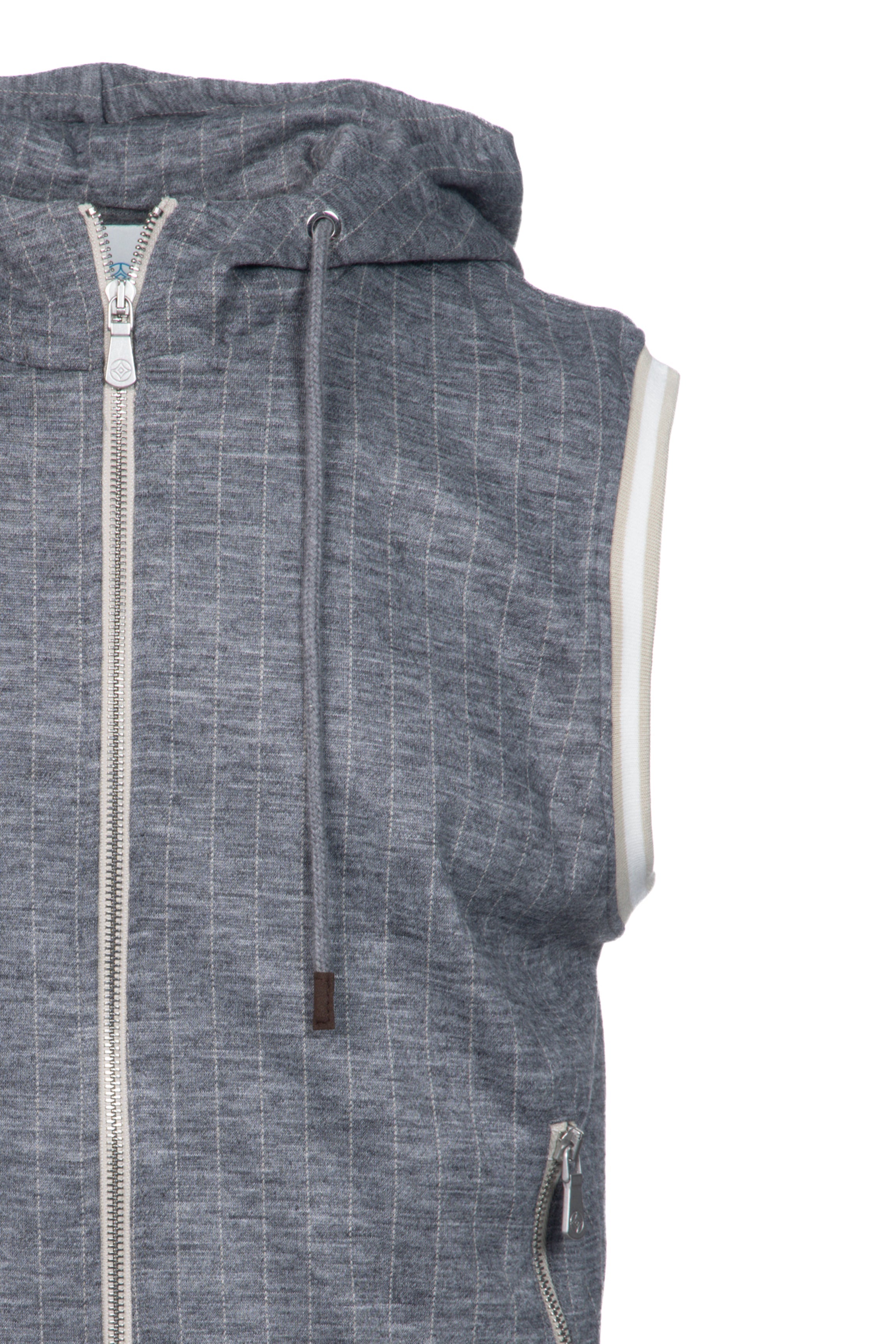 Grey pinstripe virgin wool hooded gilet