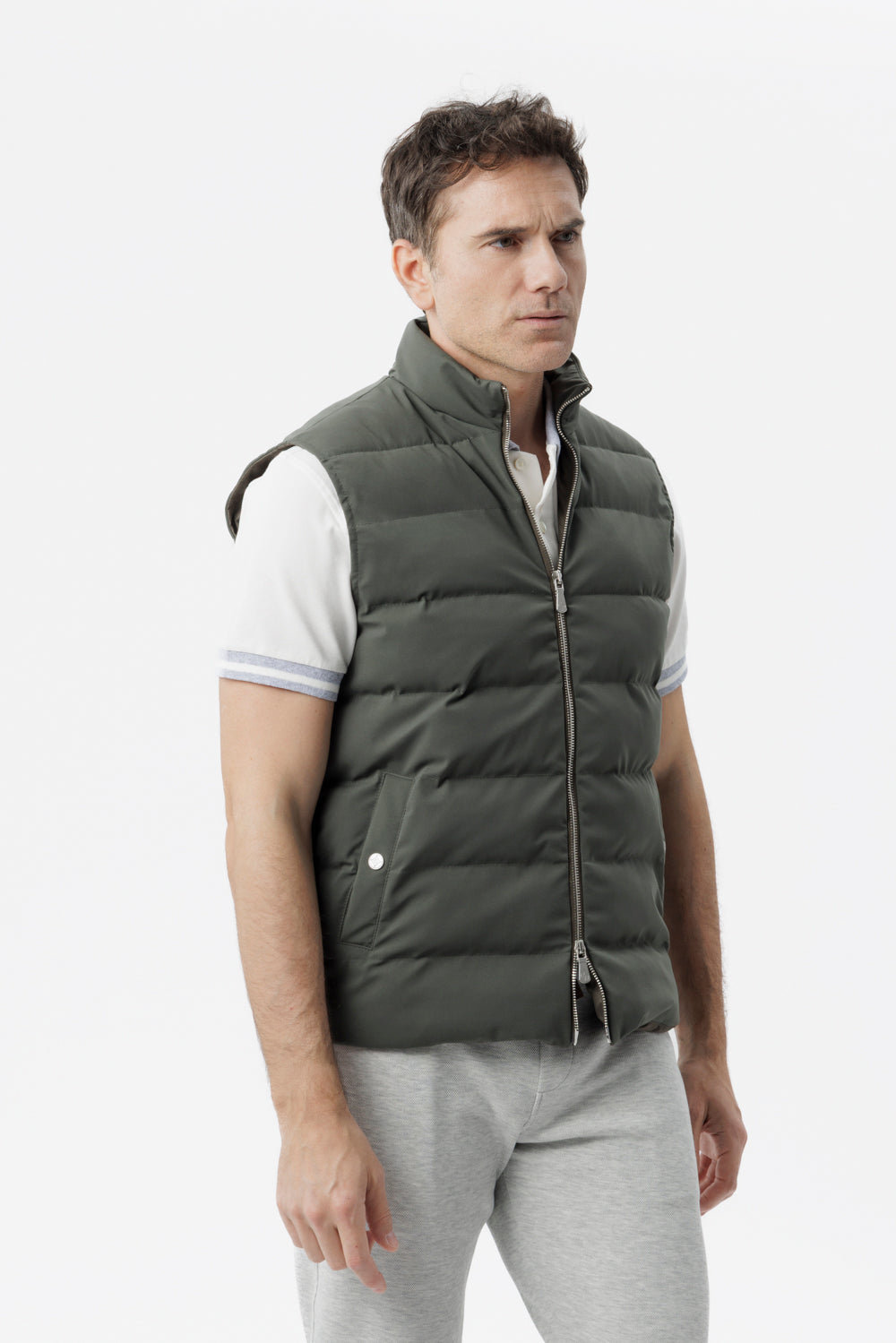Army green cashmere padded gilet