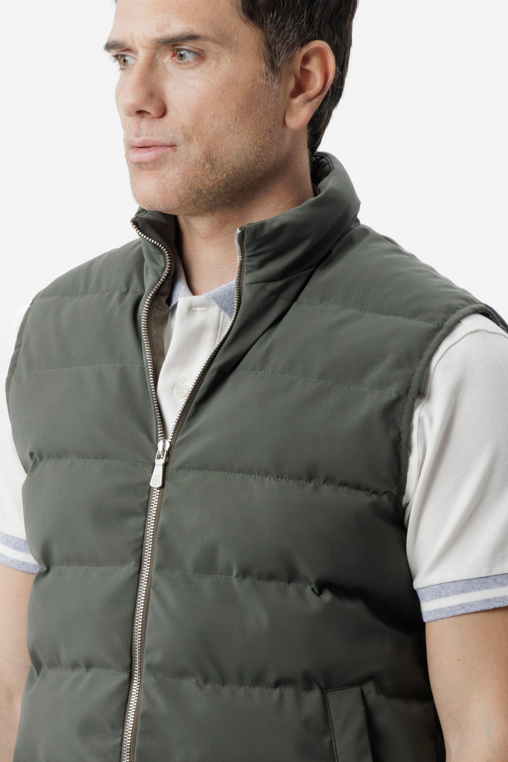 Army green cashmere padded gilet