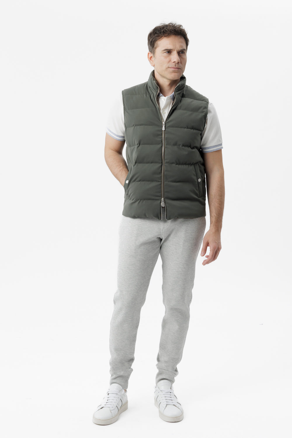 Army green cashmere padded gilet