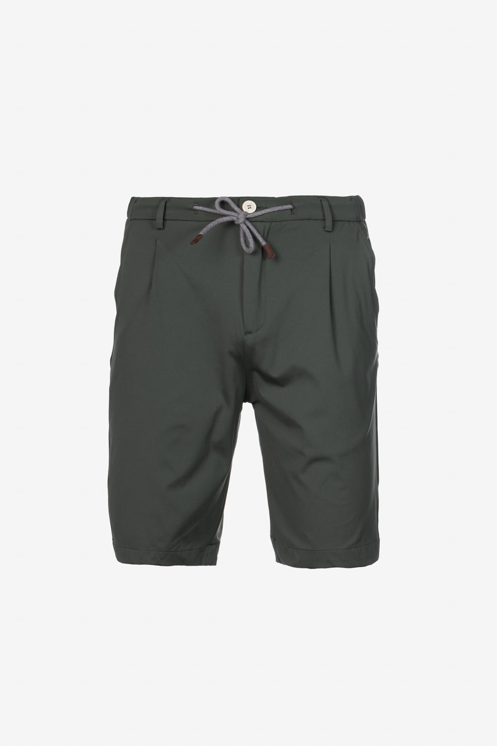 Hunter green Bermuda shorts with pleats and drawstring