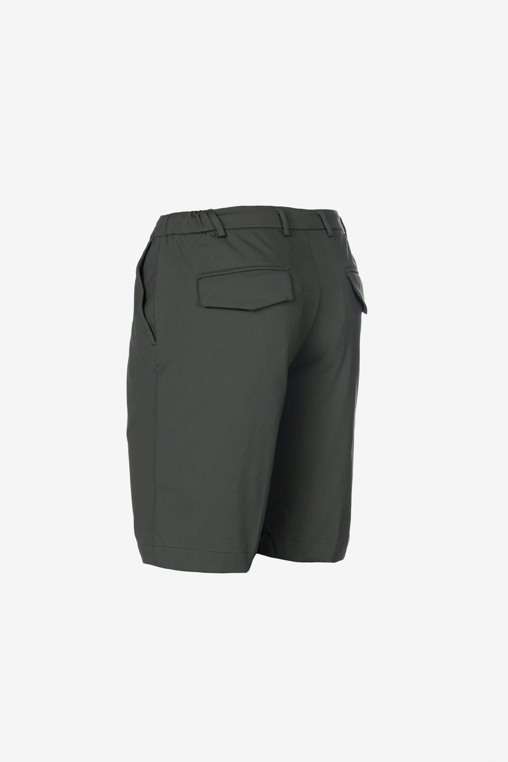 Hunter green Bermuda shorts with pleats and drawstring