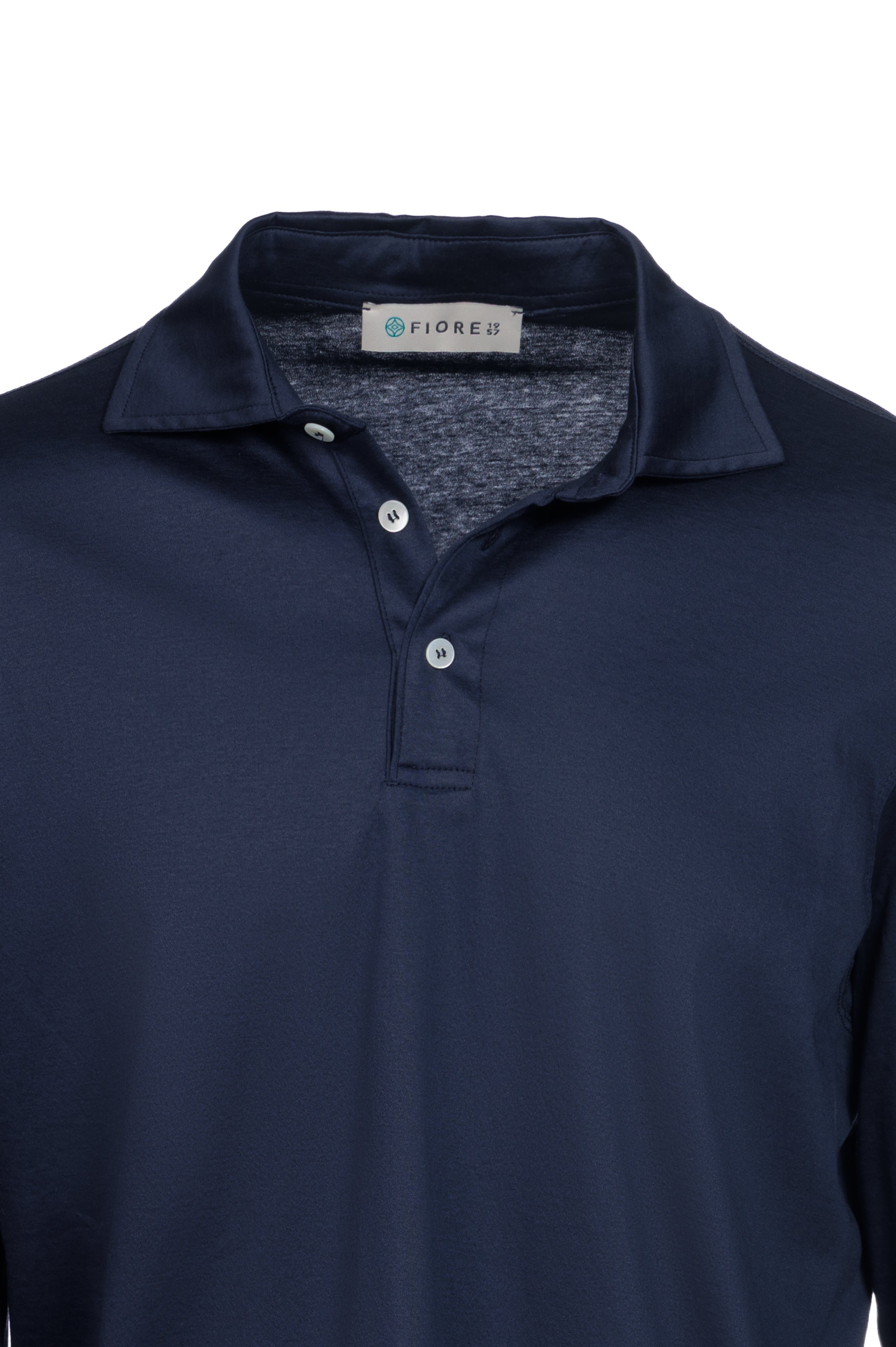Blue Pima cotton long-sleeved polo shirt