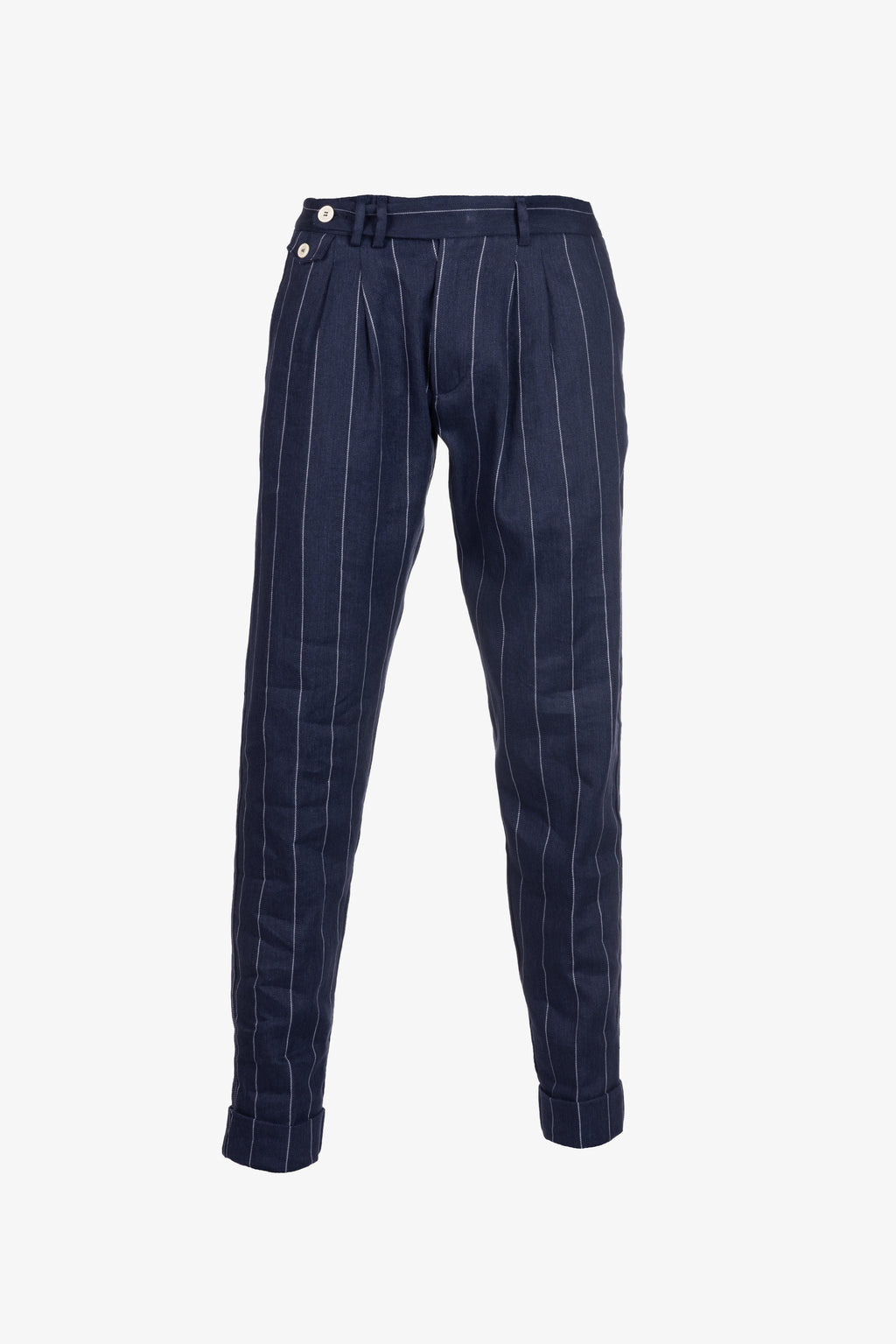 Pinstripe blue Milano trousers in linen and cotton