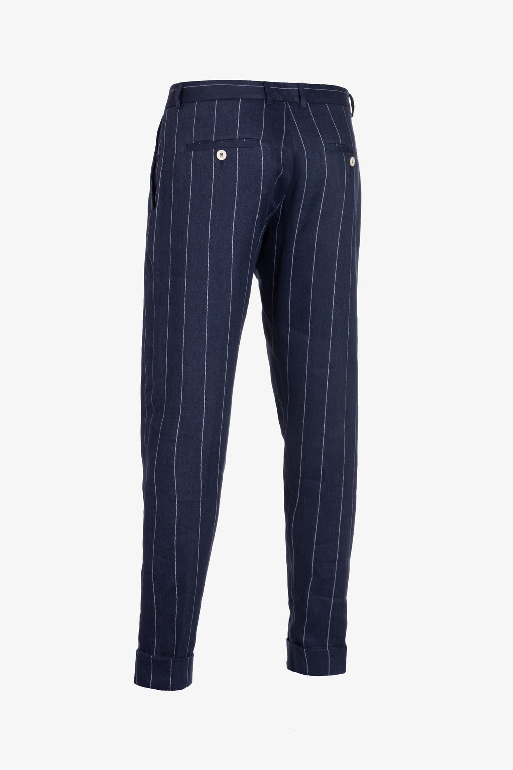 Pinstripe blue Milano trousers in linen and cotton