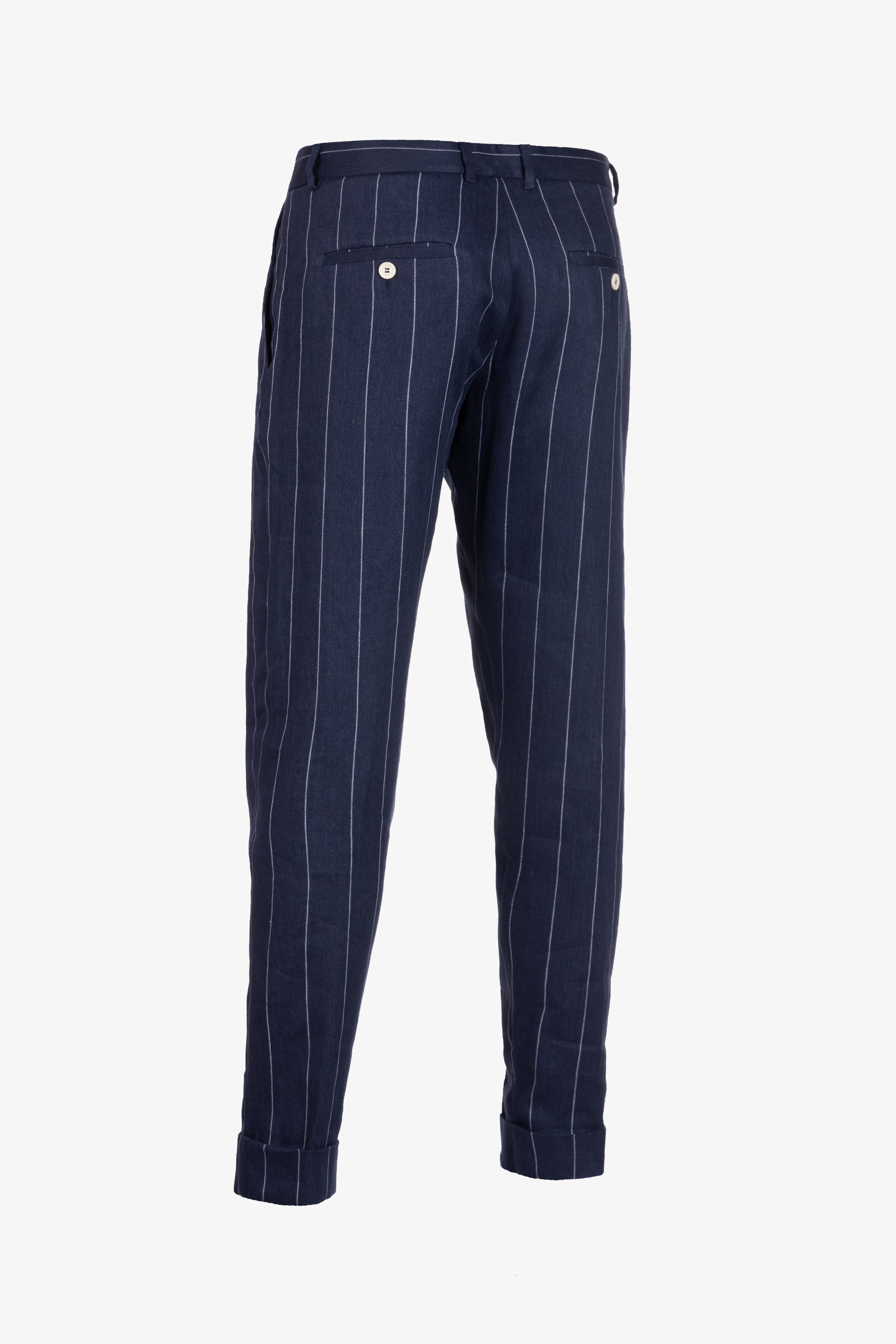 Pinstripe blue Milano trousers in linen and cotton