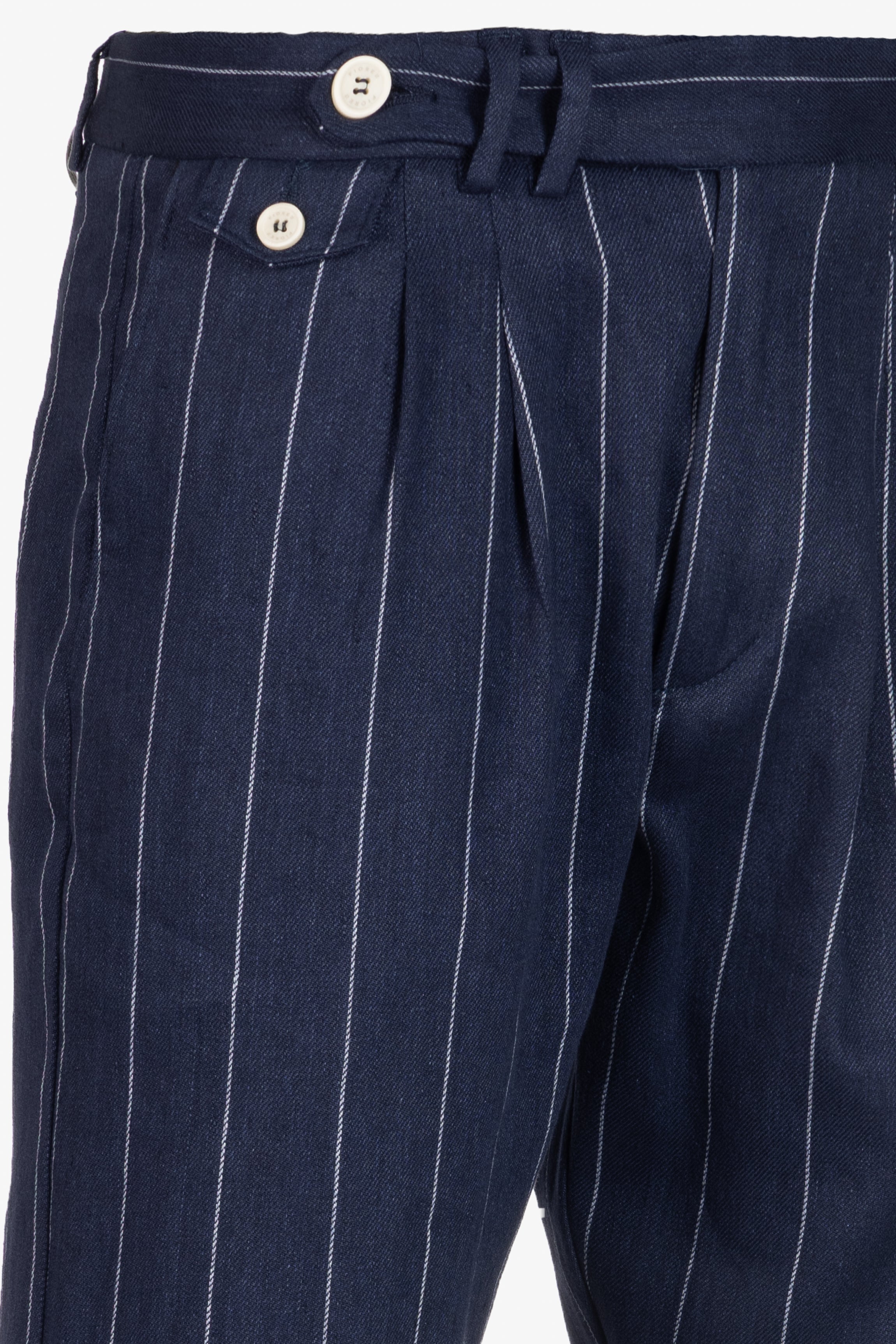 Pinstripe blue Milano trousers in linen and cotton