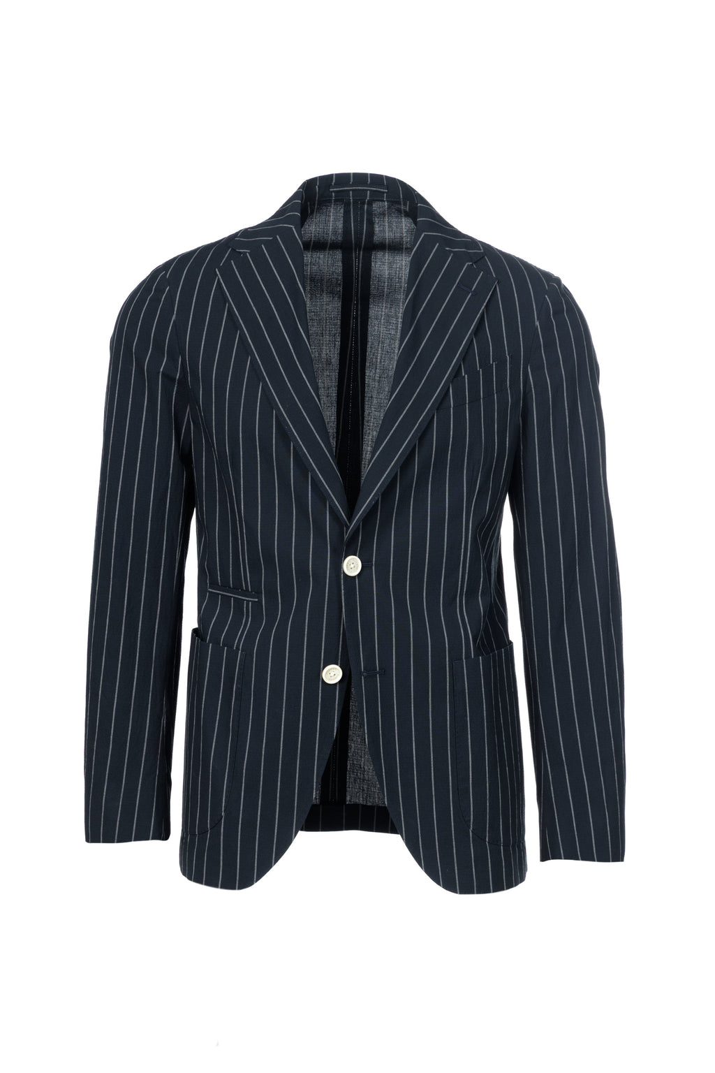 Giacca Napoli monopetto in cotone goffrato gessato blu