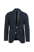 Giacca Napoli monopetto in cotone goffrato gessato blu