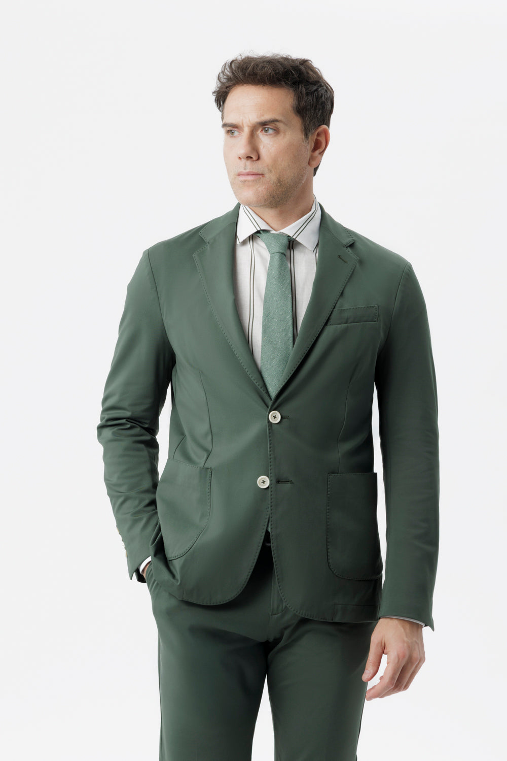 Giacca decostruita in nylon comfort con tasche a toppa verde militare