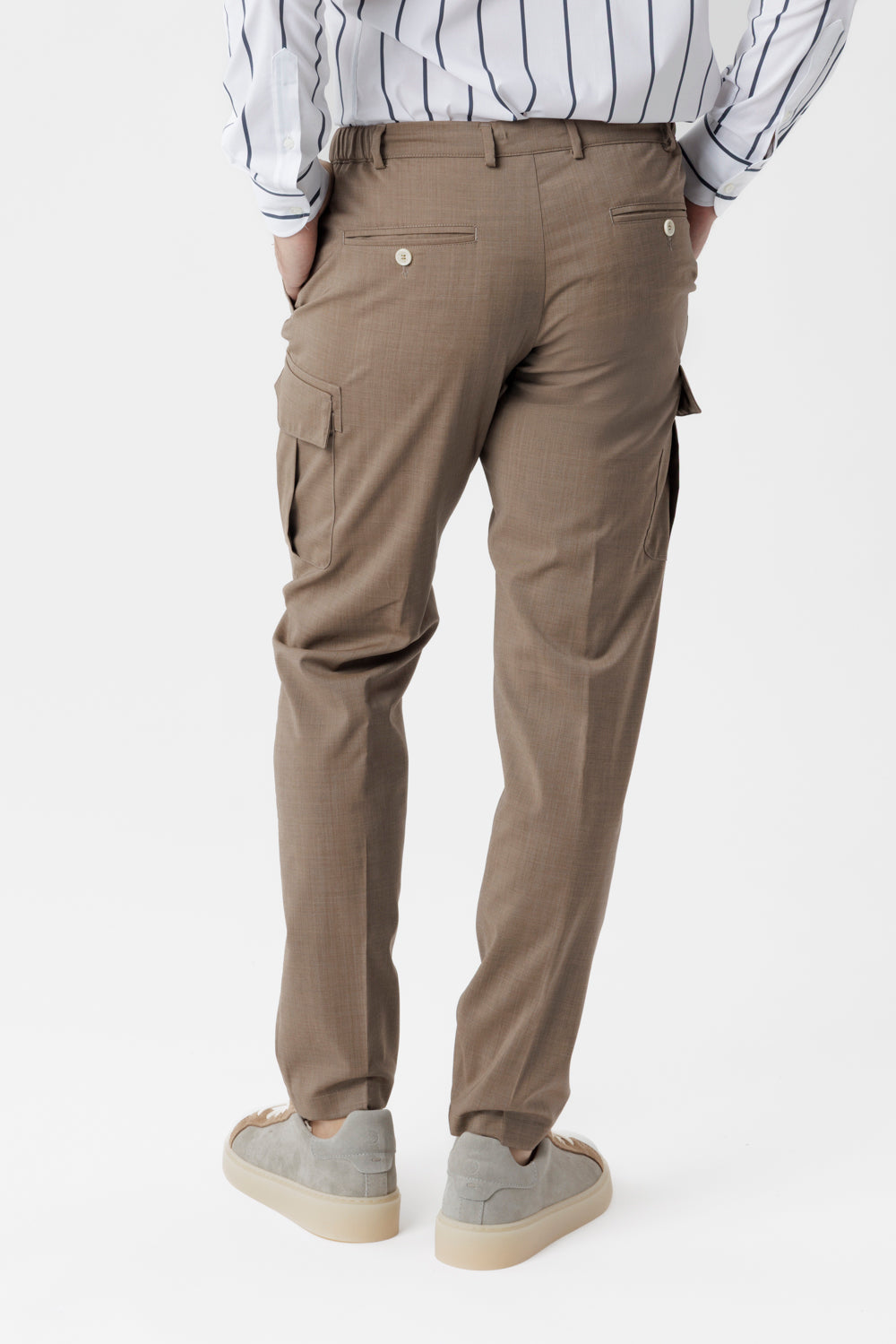 Pantalone Cargo in popeline di lana natural stretch tabacco