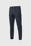 Navy natural stretch wool poplin cargo trousers