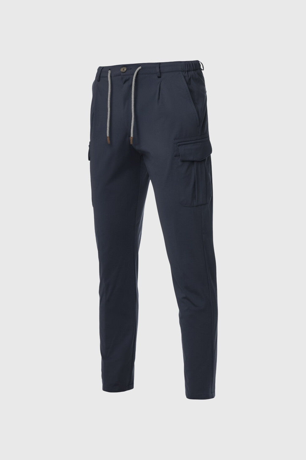 Pantalone Cargo in popeline di lana natural stretch blu navy