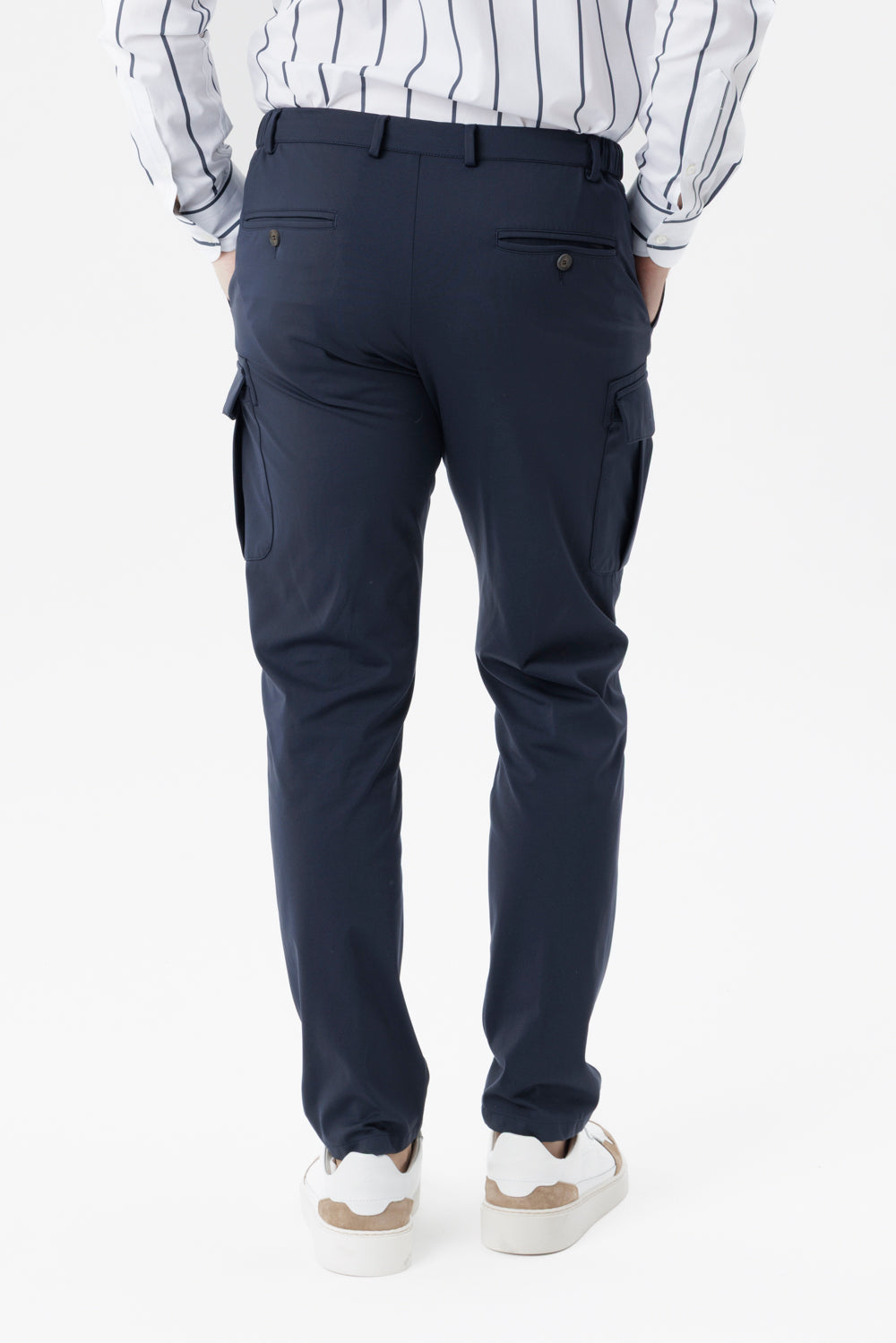 Pantalone Cargo in popeline di lana natural stretch blu navy