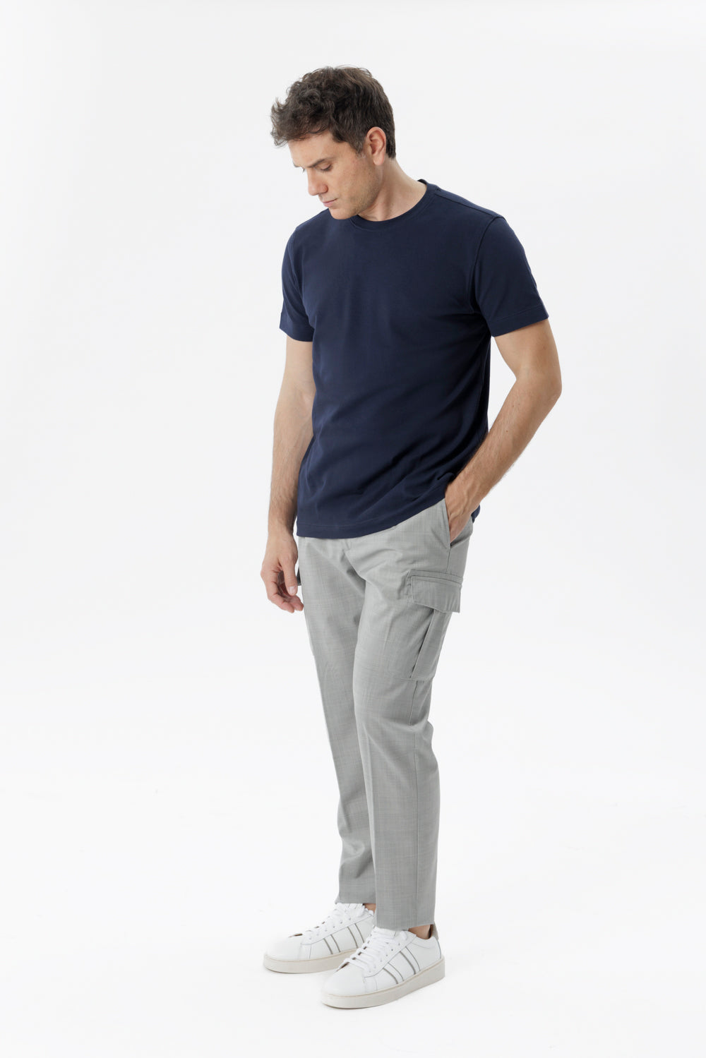 Pantalone Cargo in popeline di lana natural stretch grigio chiaro