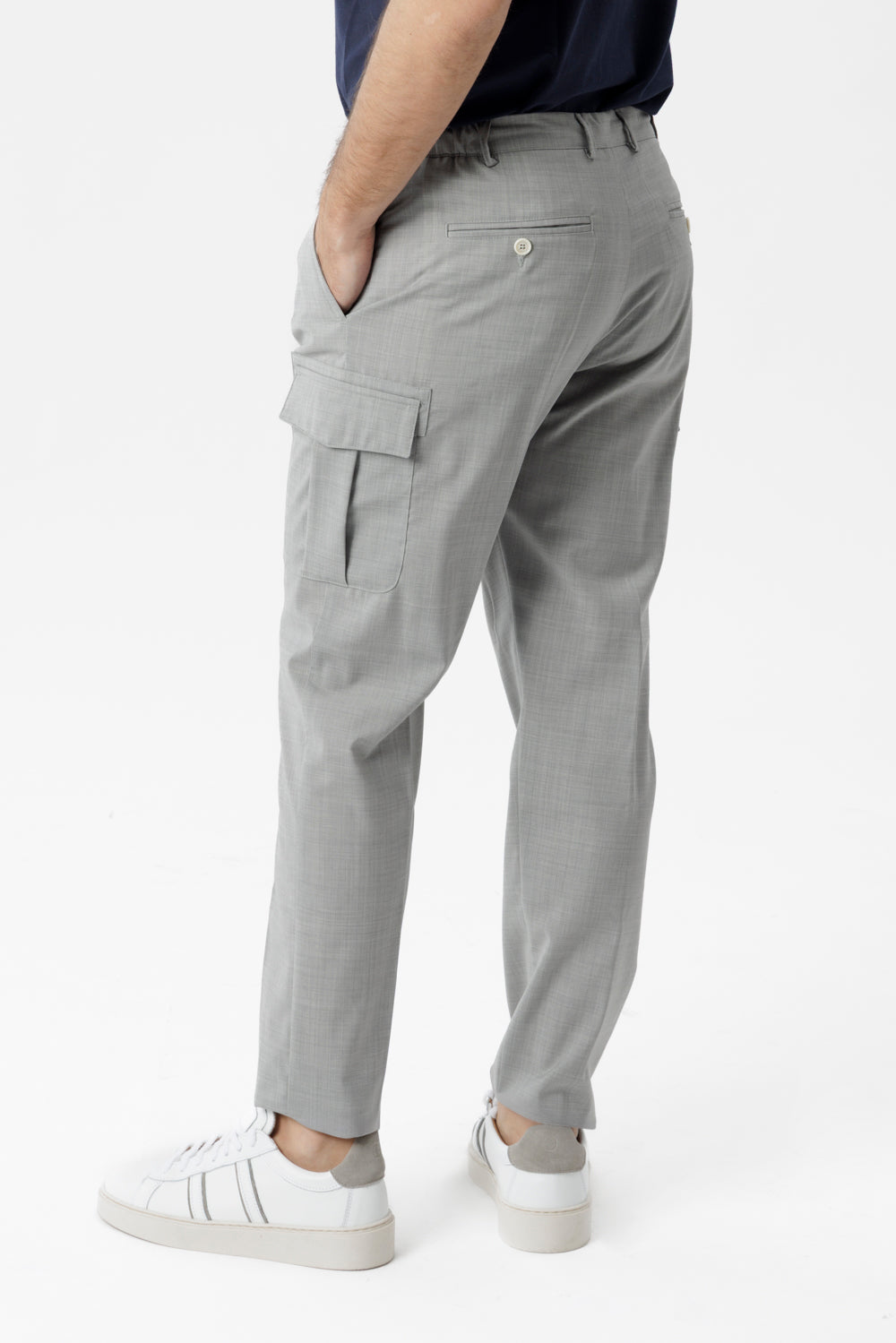 Pantalone Cargo in popeline di lana natural stretch grigio chiaro