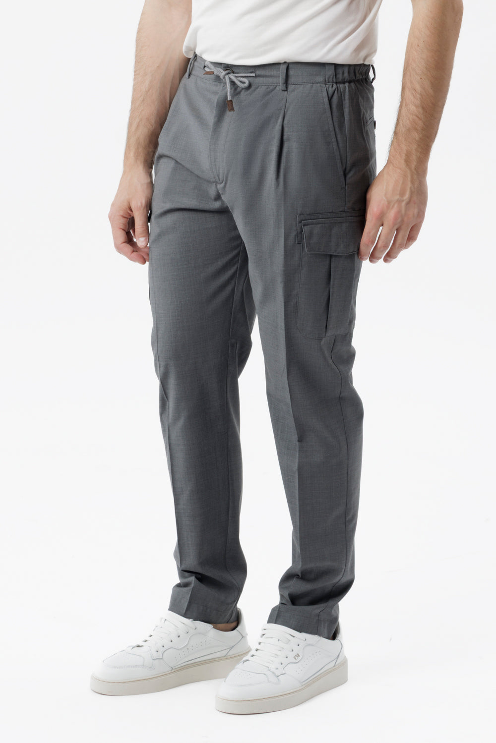 Pantalone Cargo in popeline di lana natural stretch grigio