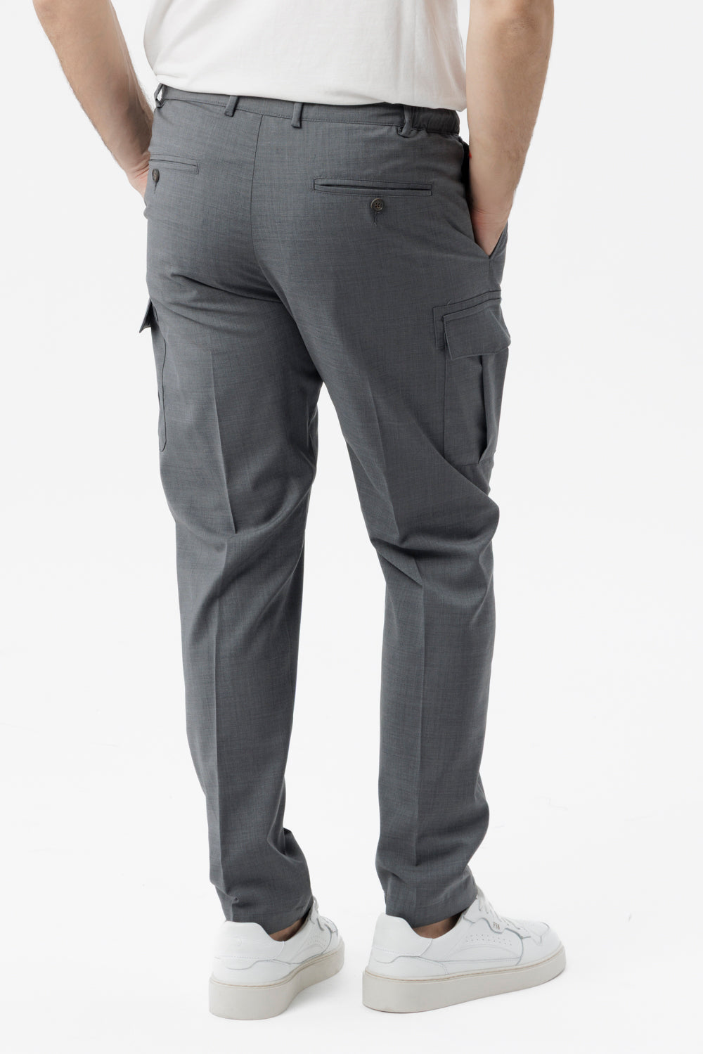 Pantalone Cargo in popeline di lana natural stretch grigio