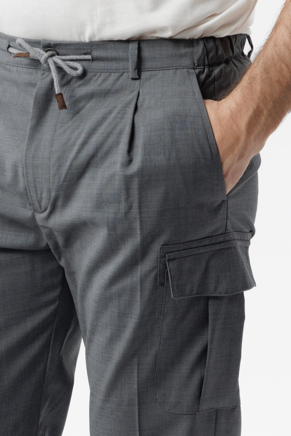 Pantalone Cargo in popeline di lana natural stretch grigio