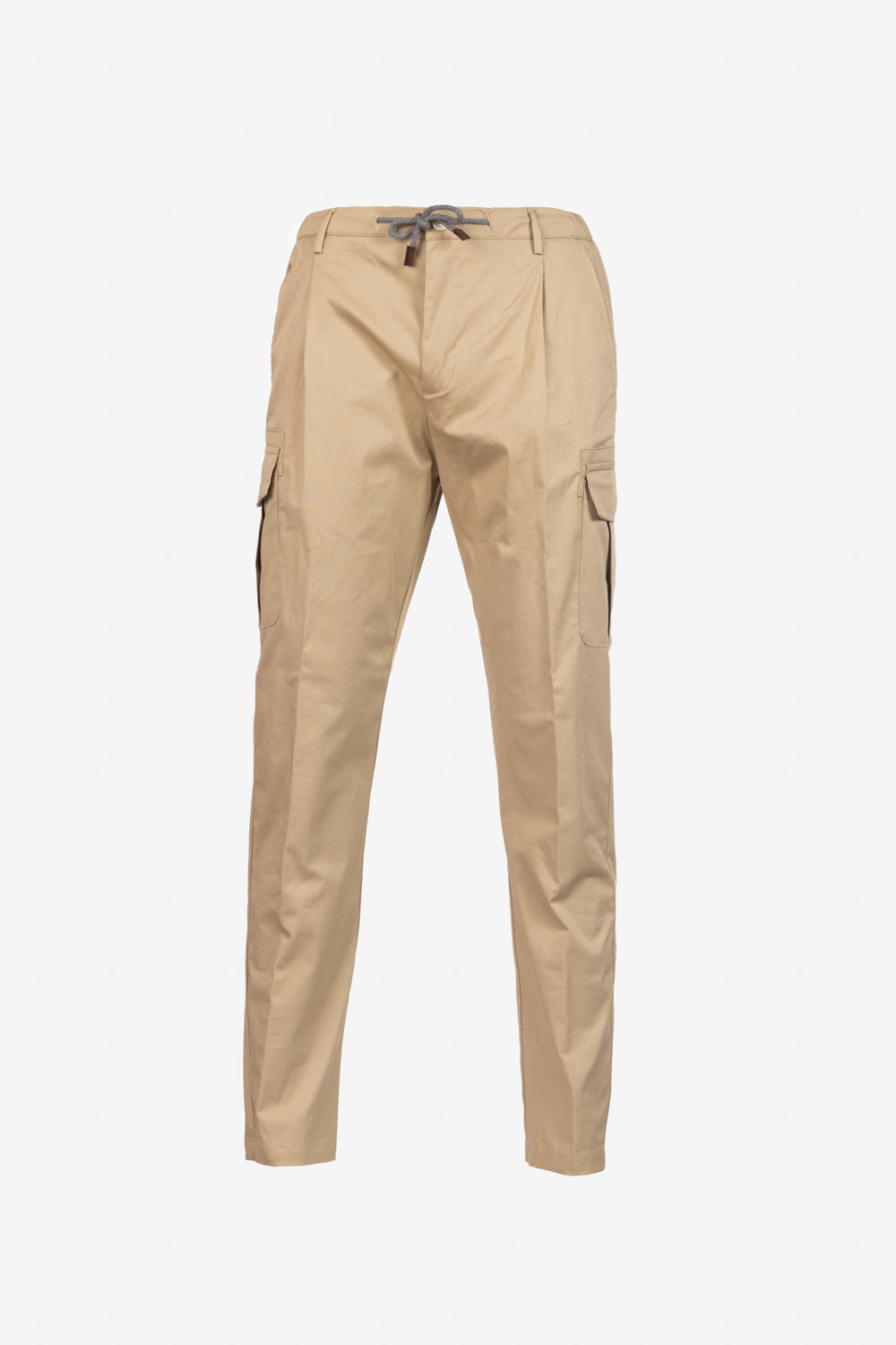 Cotton cargo trousers with beige drawstring