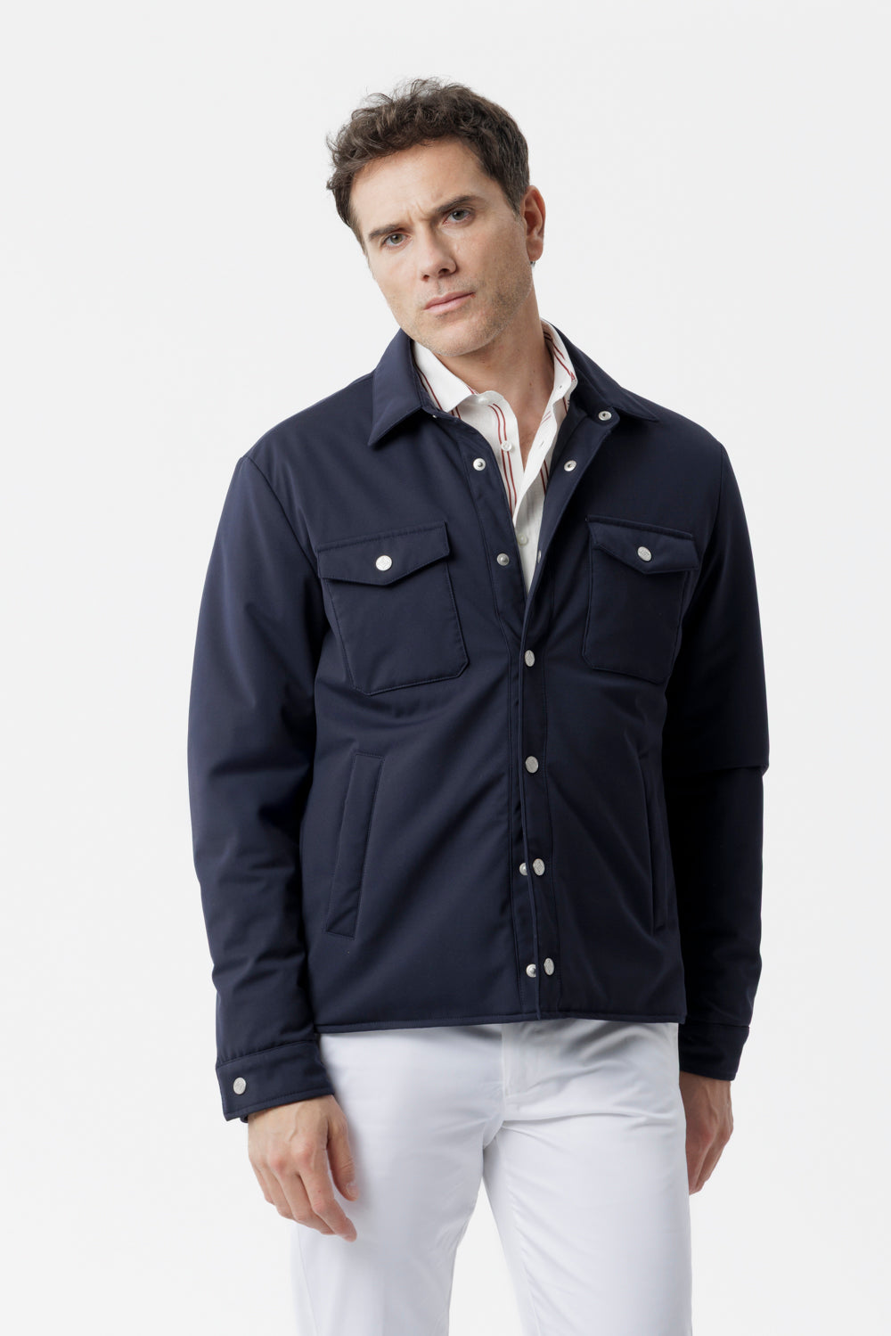 Navy blue membraned stretch nylon overshirt