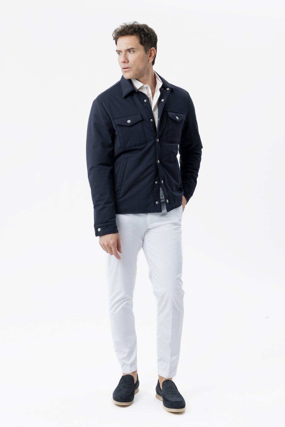 Navy blue membraned stretch nylon overshirt