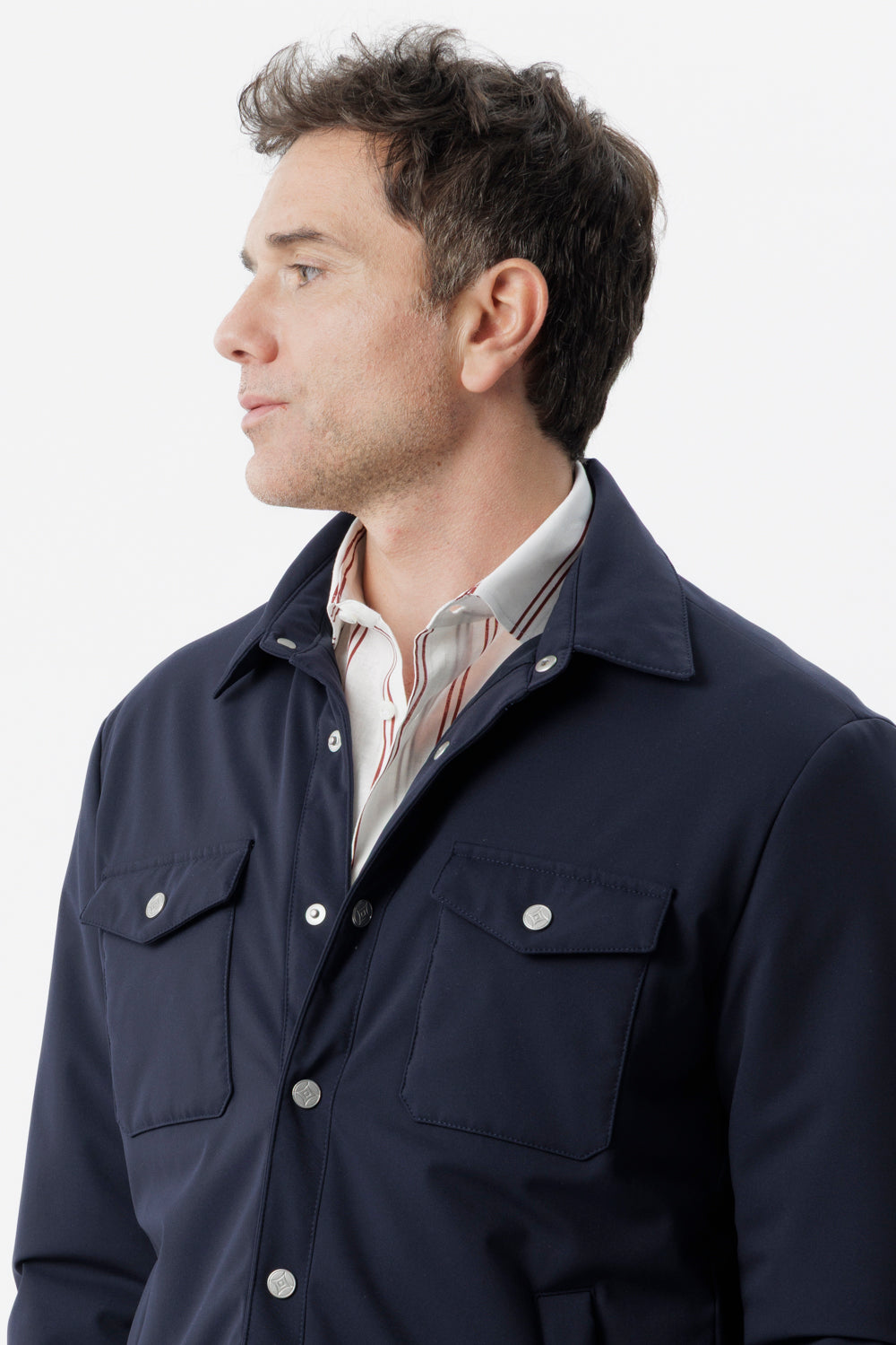 Navy blue membraned stretch nylon overshirt
