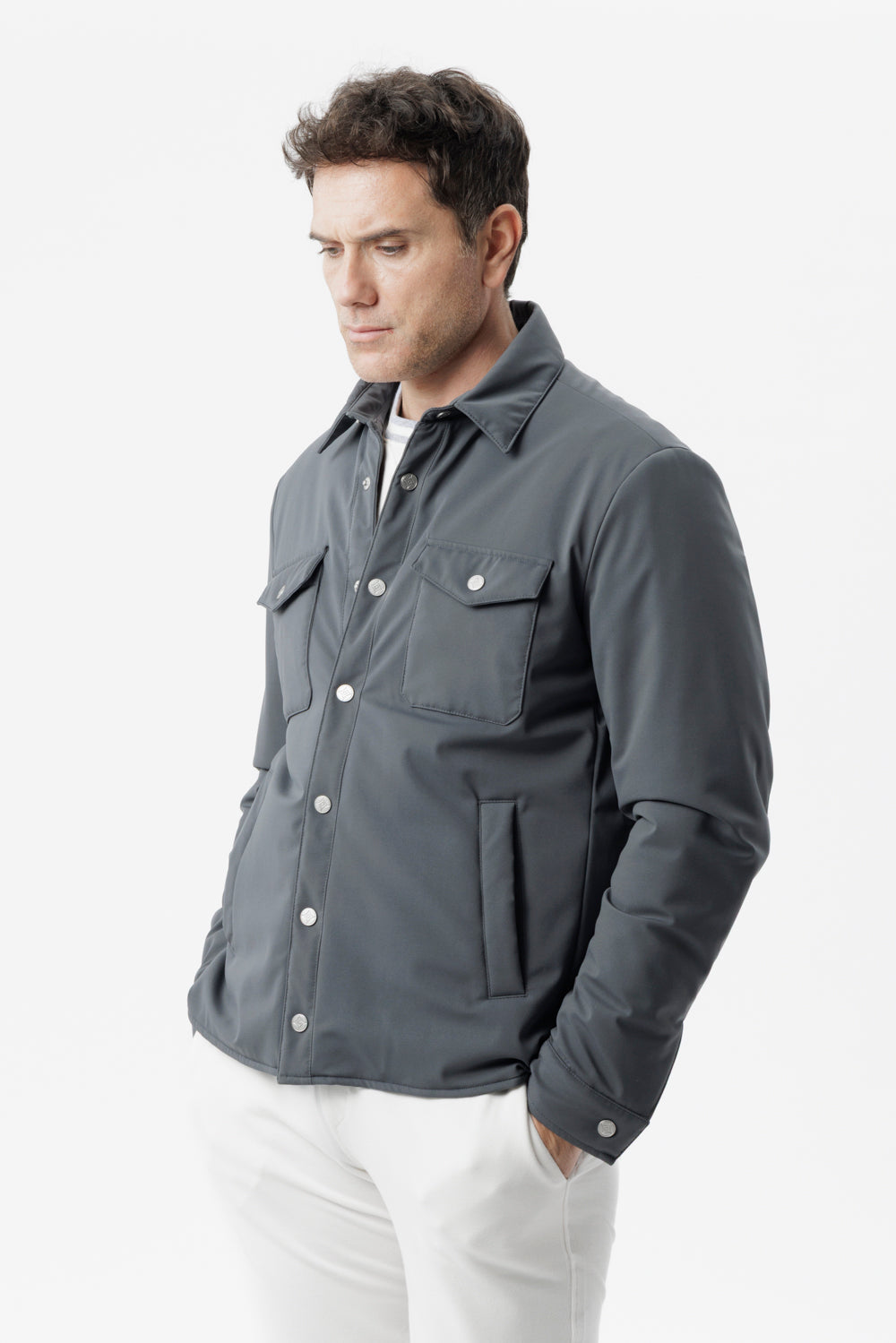 Gray membrane stretch nylon overshirt