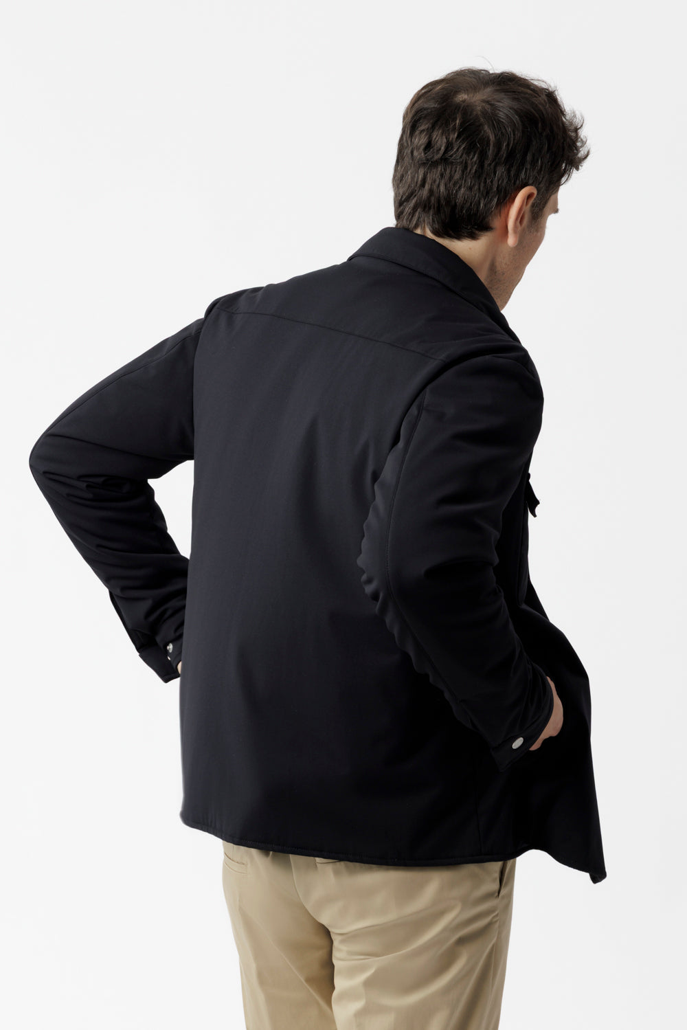 Black membrane stretch nylon overshirt