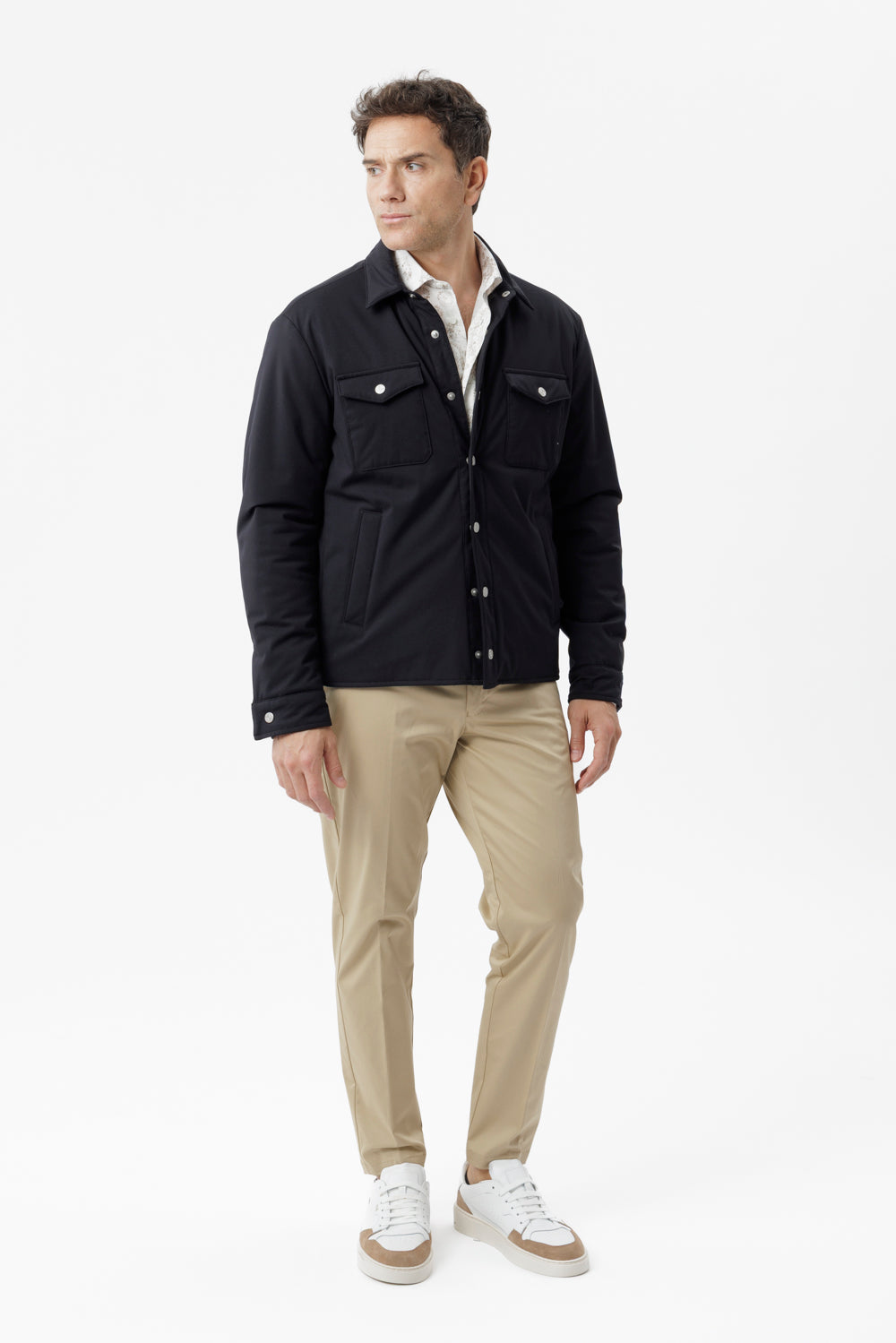 Black membrane stretch nylon overshirt